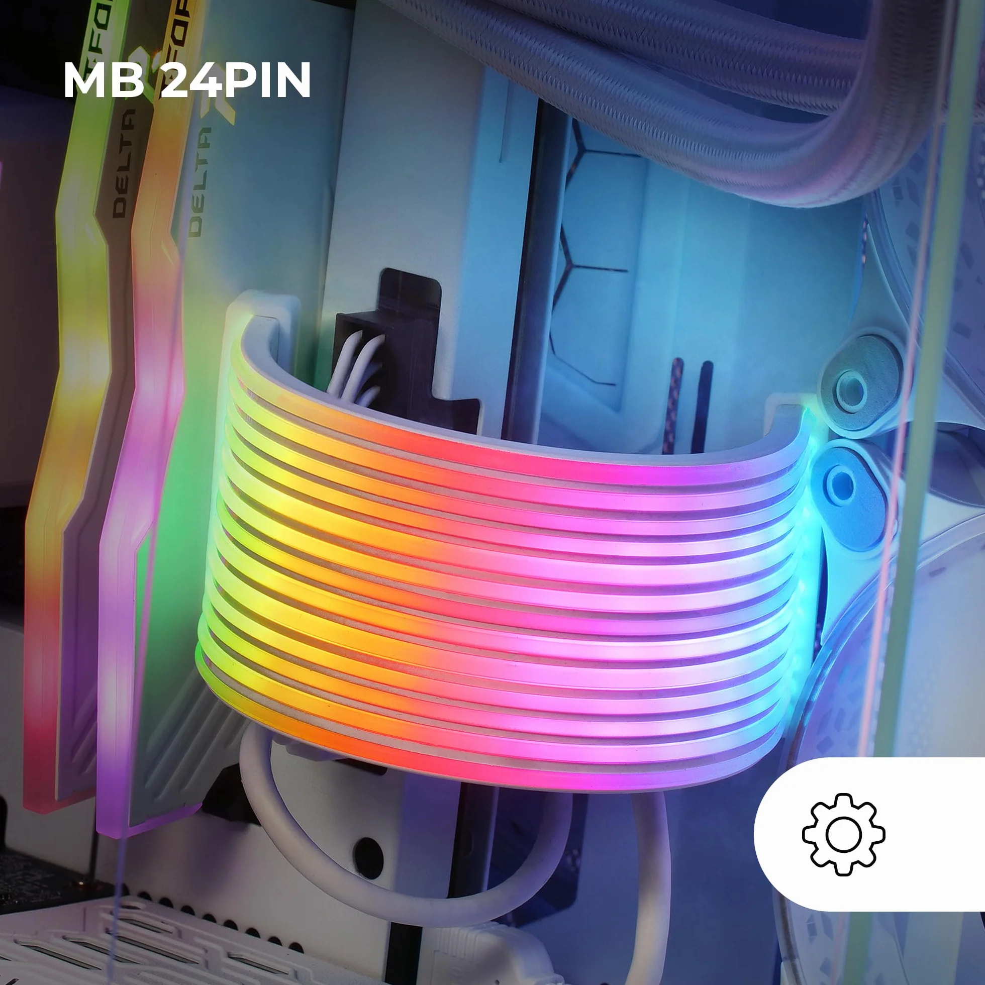 MARSGAMING MCA-24X, Cavo di Alimentazione ARGB 24PIN ATX per Scheda Madre, LED Ultra-luminosi, Illuminazione ARGB Sincronizzata, Cavo Flessibile in Silicone con Striscia Luminosa Laterale