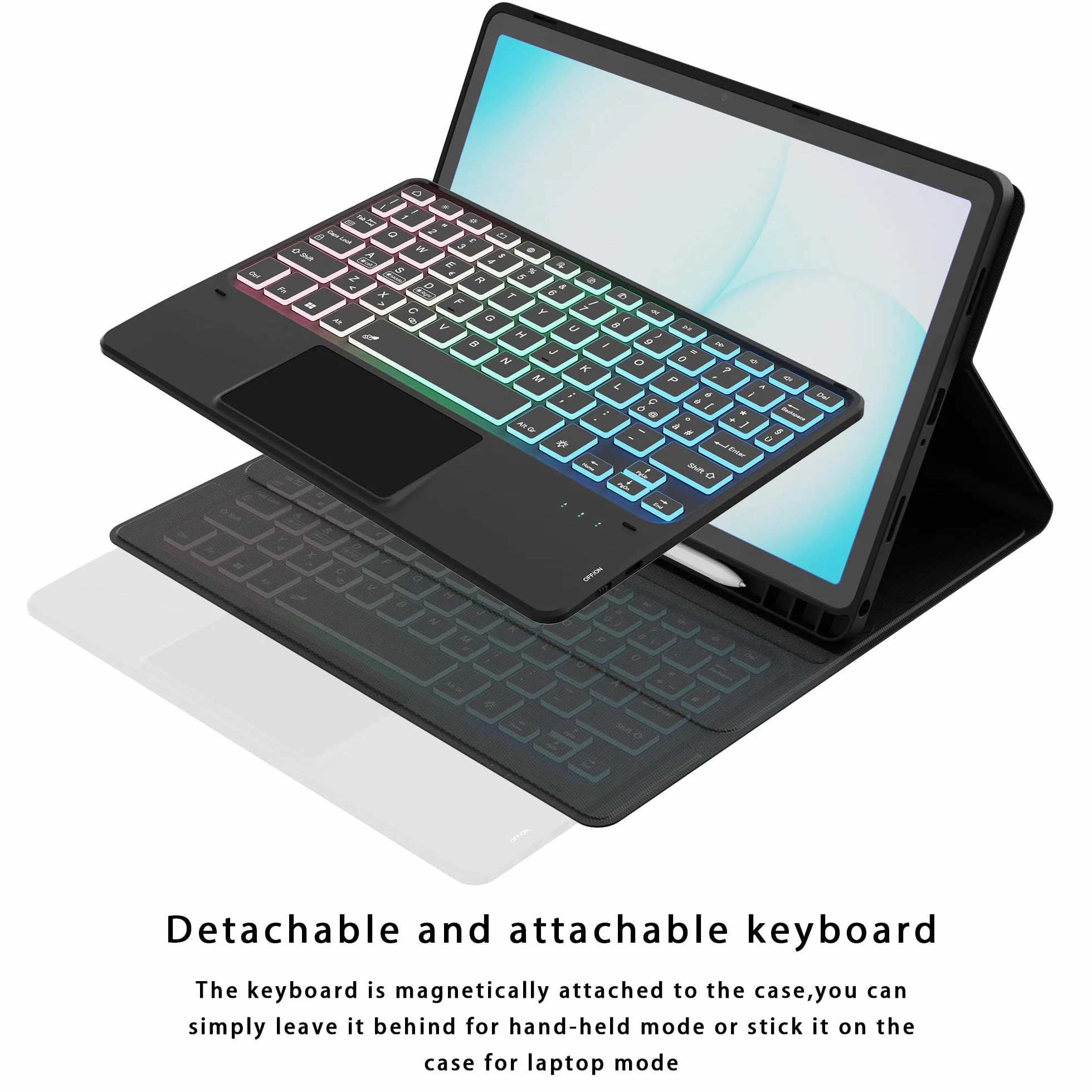 Custodia con tastiera per Samsung Galaxy Tab A11+ Plus 2025/A9+ Plus 2023 11": tastiera retroilluminata 7 colori con trackpad Intelligente - tastiera wireless rimovibile con Layout italiano QWERTY