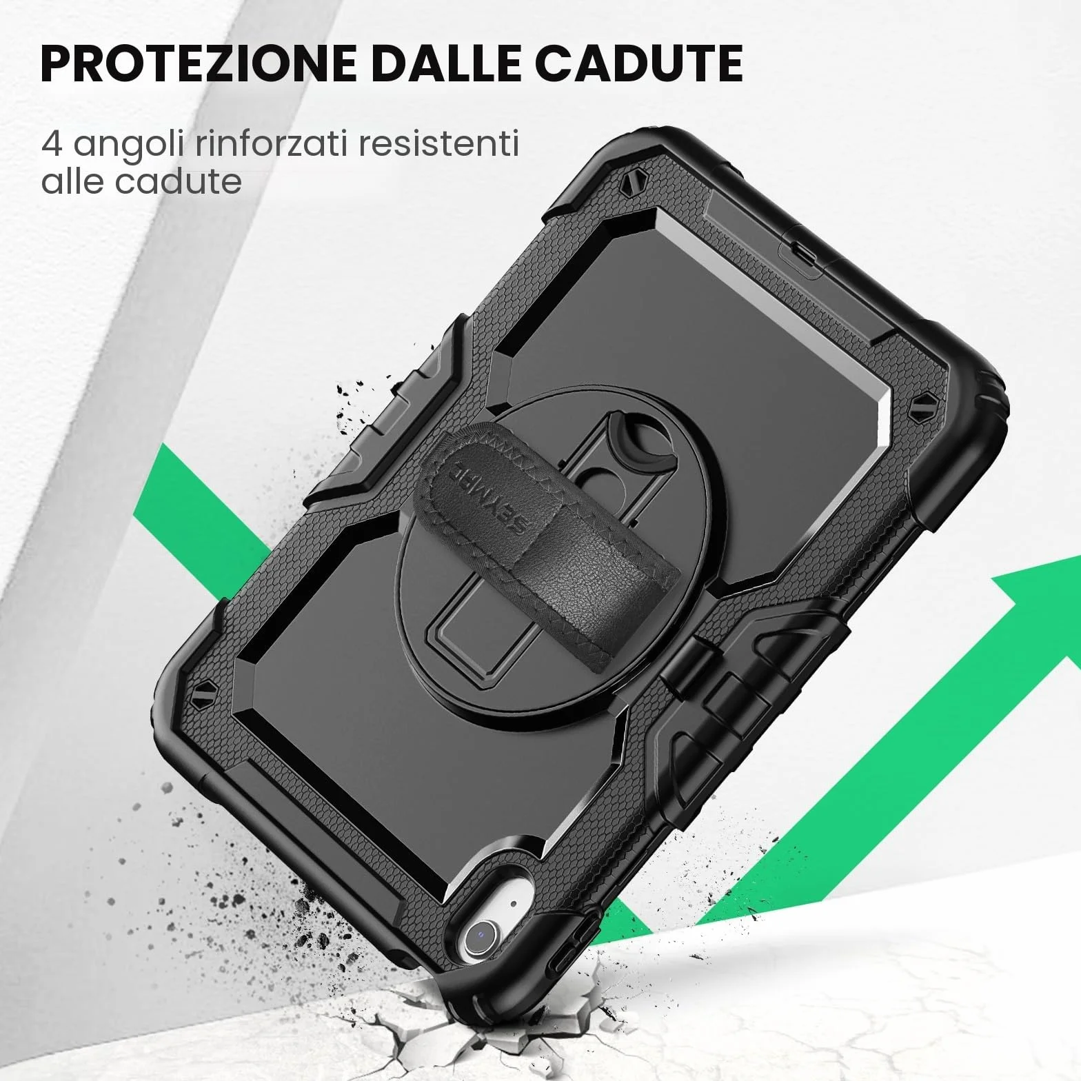 SEYMAC Custodia per iPad A16 11a/10a Generazione 11/10.9 pollici 2025/2022 Resistente agli urti con Protezione Schermo Supporto Girevole 360° Portapenne Tracolla Nero