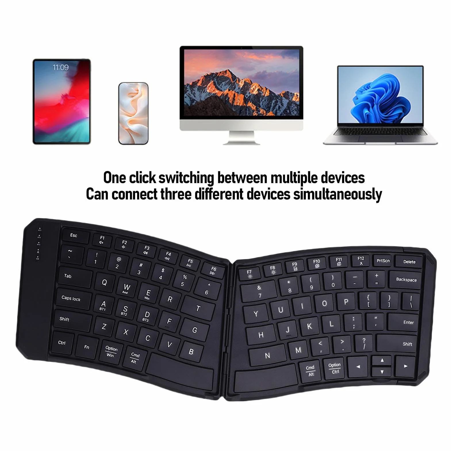 Sxhlseller ‌Tastiera Pieghevole Ergonomica a Forma di V |Design a Tasti Divisi, Dispositivo Multiplo Bluetooth (3 connessioni), Tasti Silenziosi con Interruttore a Forbice, Custodia in