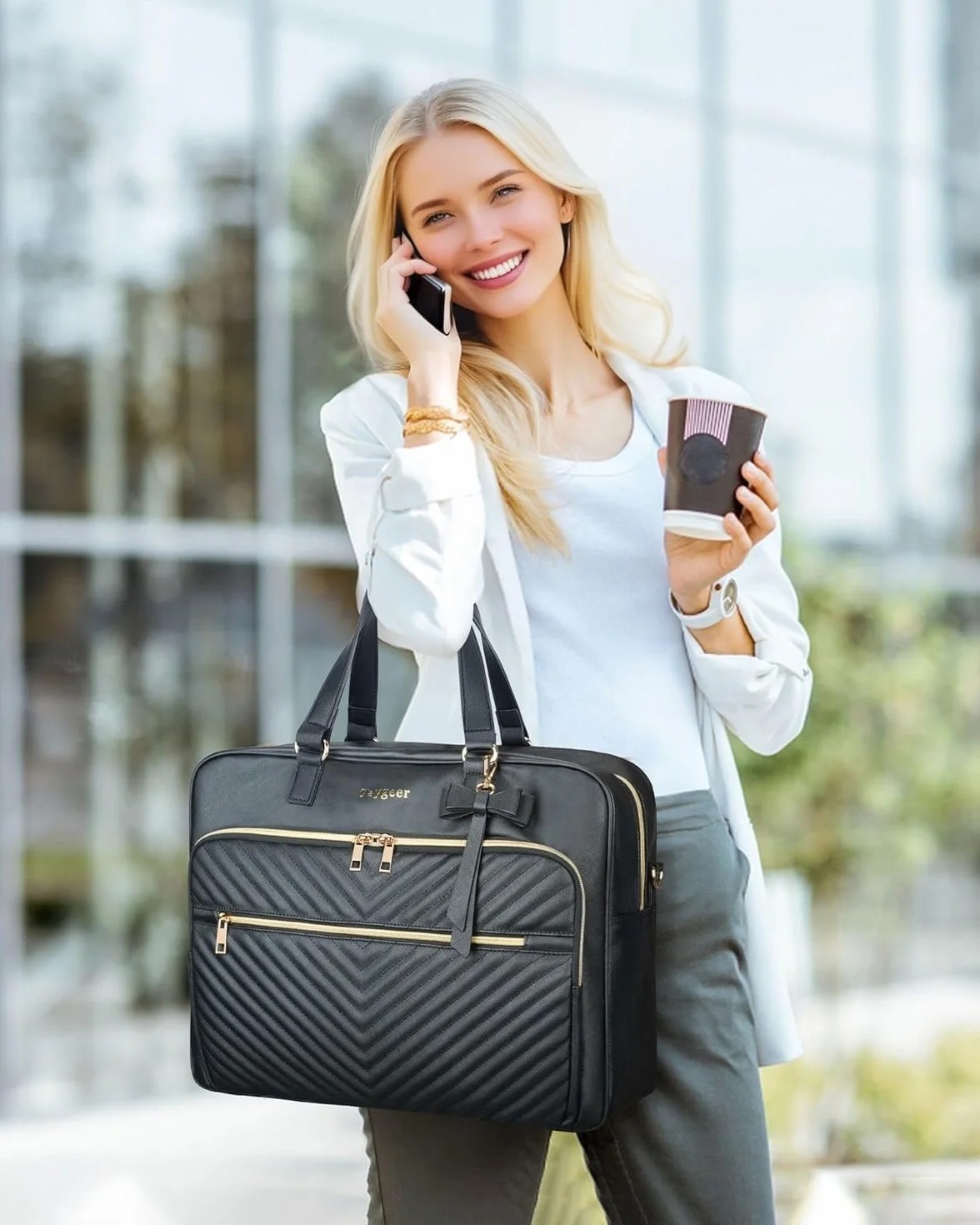 Taygeer Borsa Donna Porta PC 17.3 Pollici, Capiente Borsa Lavoro Donna con Porta USB, Borse Insegnante Impermeabile Borse a Tracolla per PC Elegante Messenger Bag per Ufficio, Università, Scuola, Nero | Valigetta impermeabile 3 in 1, grande capacità, con