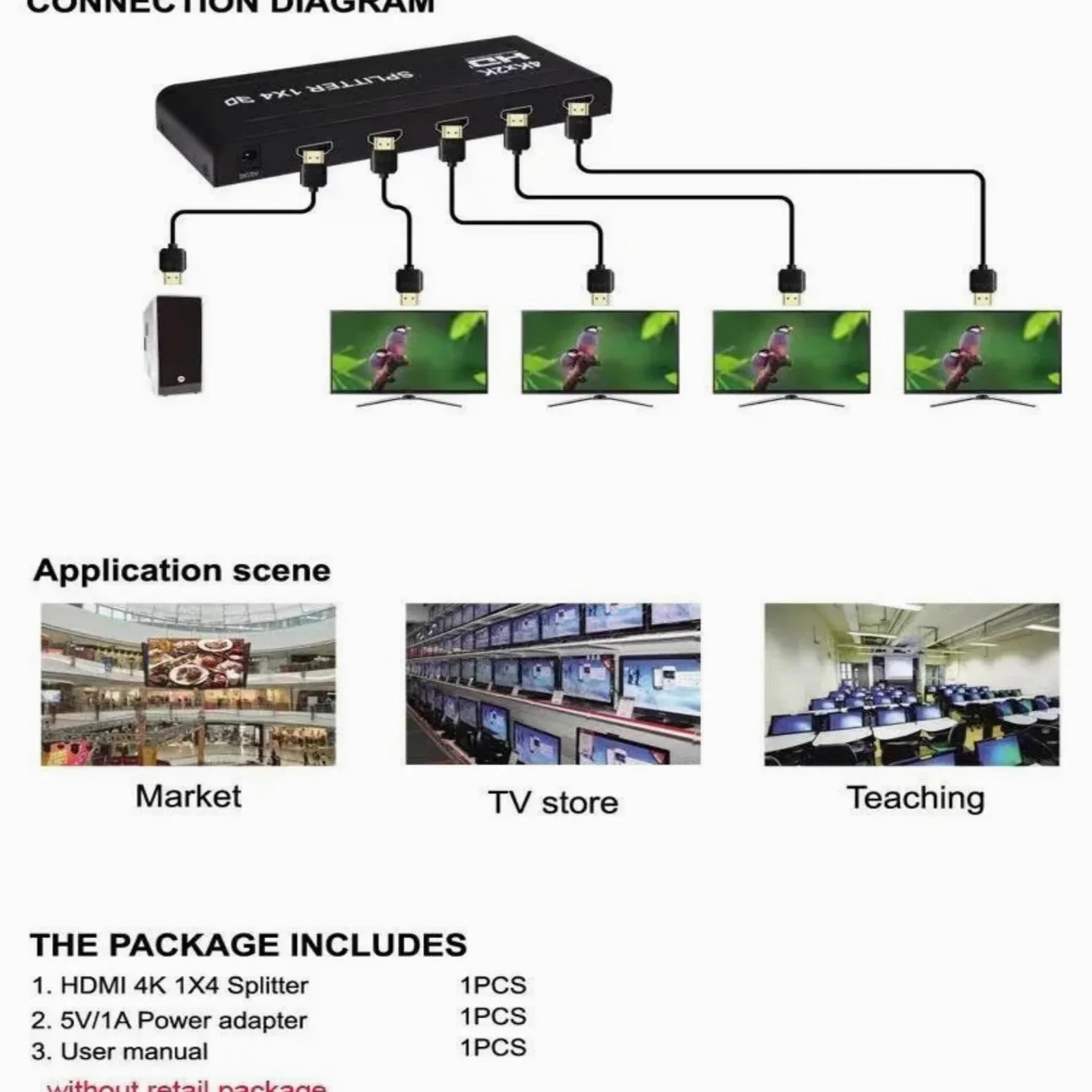 Convertitore Video 3D 2.0 Compatibile con HDMI 1x2 4K 60Hz, Splitter Switch for Dvd, Laptop, PC, TV e Monitor a 2, 3, 4 canali. Uso Domestico