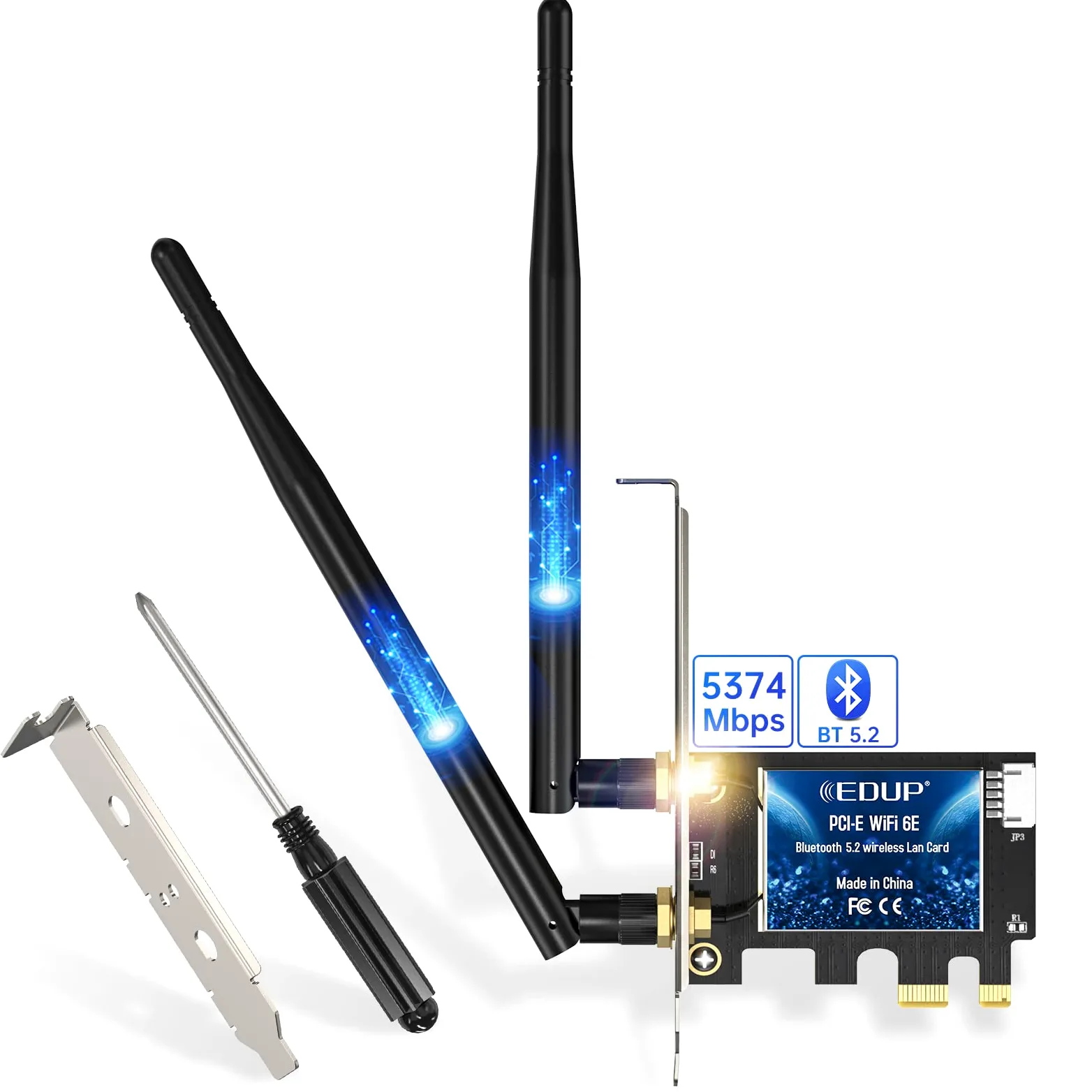 EDUP Scheda PCIe WiFi 6 BT 5.0 AX 3000 Mbps AX200 Dual Band 5.GHz / 2.4GHz PCI-E Scheda Adattatore di Rete WiFi Wireless per Desktop Windows 10 64 Bit
