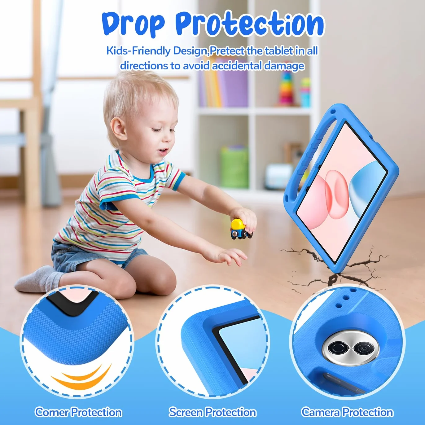 Custodia per bambini Honor Pad 10 Tablet 12.1 Pollici 2025, Eva Leggermente antiurto custodia protettiva con manico per bambini e tracolla, Blu
