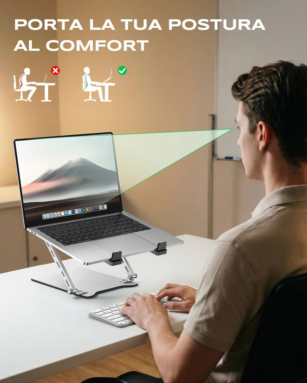 Babacom Ultra-Sottile Supporto PC Portatile, Altezza Regolabile Laptop Stand con Doppia Barra, Design Areato e Pieghevole, Ergonomico Supporto Laptop Compatibile con Portatili e Tablet (10-15.6")