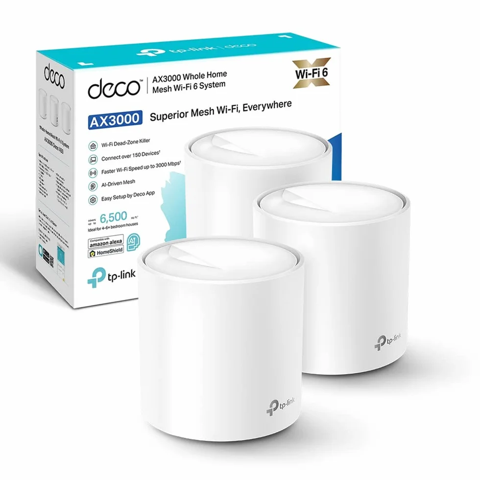 TP-Link Deco X50 Mesh WiFi 6 AX3000Mbps Dual Band, Copertura fino a 600m², Ottimale per Casa Grande, Connetti più di 150 Dispositivi, 3 Porte Gigabit, OFDMA, MU-MIMO, WPA3, HomeShield, 3pz