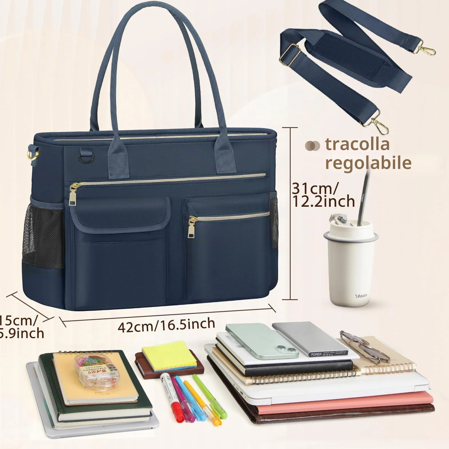 RAINSMORE Borsa Lavoro Donna per Insegnante Infermiera Grande Borsa Porta PC Università con Tasca Isolata per Ufficio Università Scuola