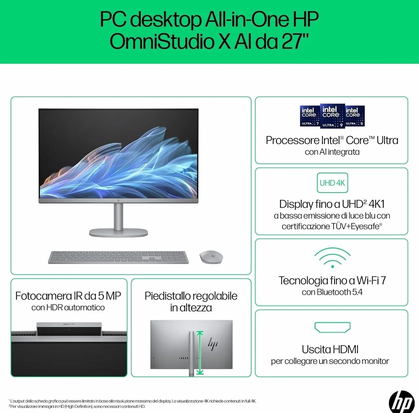 HP Omnistudio X 27-cs0000sl All-in-One Intel Core Ultra 5-125H Intel Evo 16GB RAM 1TB SSD 27" IPS FHD Antiriflesso Windows 11 Grigio