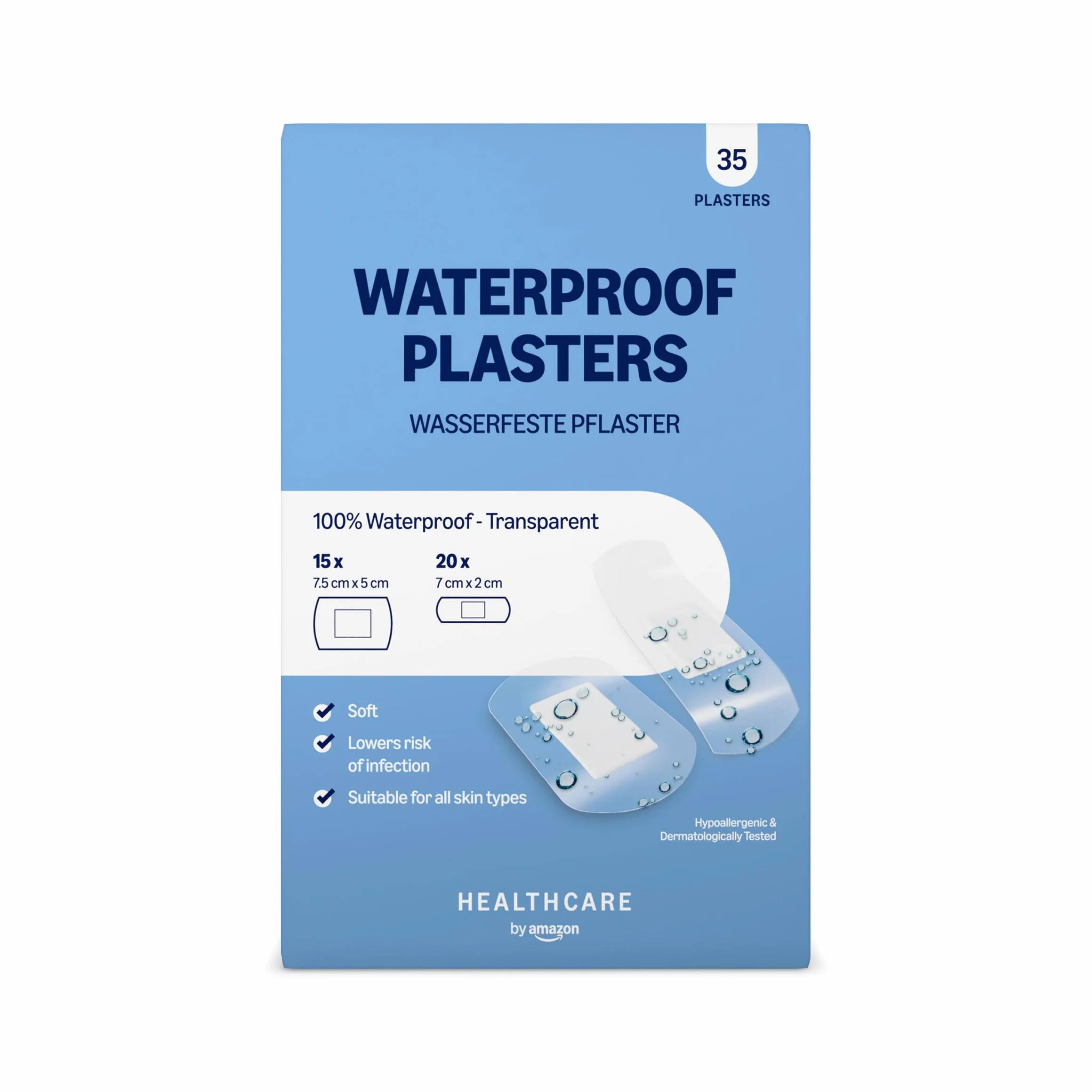 Healthcare By Amazon Waterproof Plasters Transparent Second Skin High Protection 35 Count