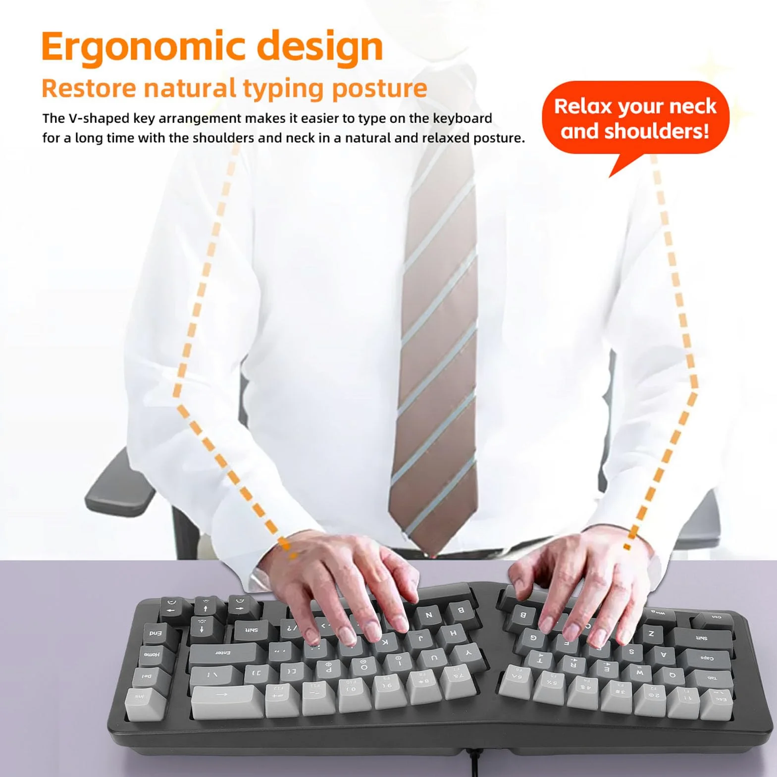 Goshyda Tastiera Ergonomica Cablata, Tastiera Divisa a Forma di V con Retroilluminazione RGB Colorata, per W​ins​​ per OS X per Computer Desktop Laptop Android
