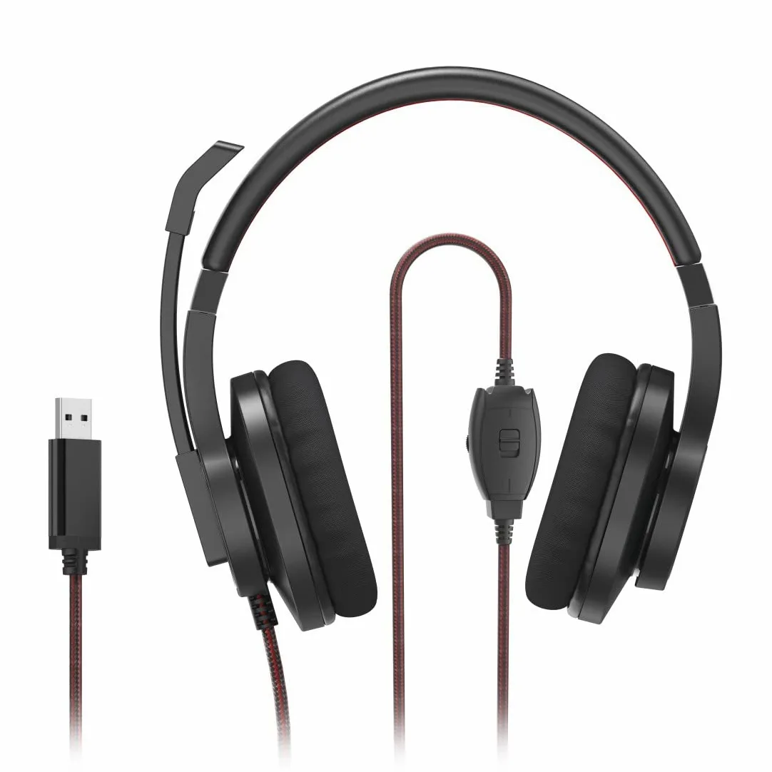 Hama Cuffie con microfono (cuffie cablate USB A, Aux, stereo con cavo, cuffie Over Ear PC con braccio microfono e fascia per il collo, cavo audio da 2 m, colore: nero