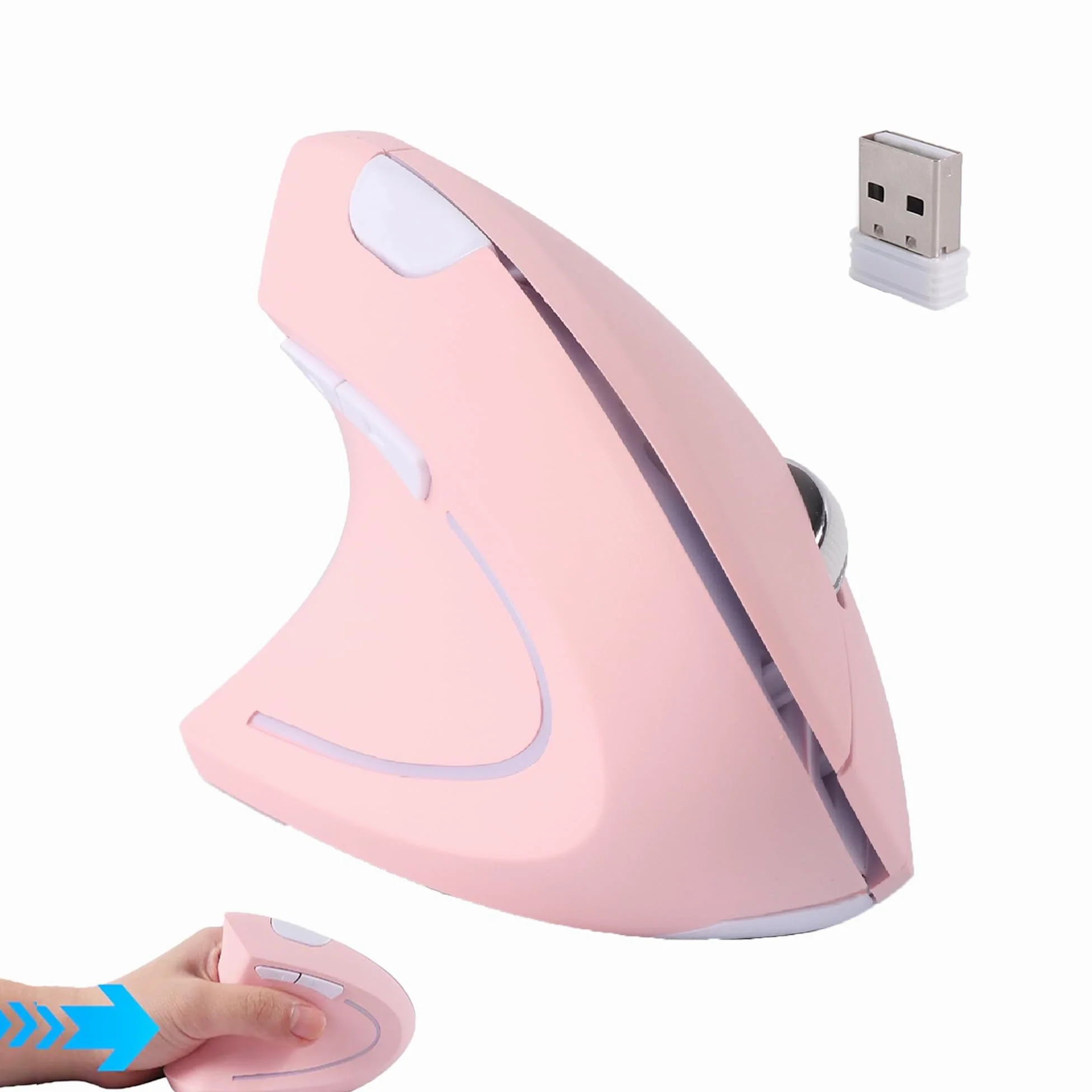 Mouse verticale ergonomico senza fili per mancini, 2,4 G, silenzioso, senza fili, 3 DPI regolabili, 6 pulsanti, per PC, laptop, notebook, computer, allevia il dolore al polso (rosa)