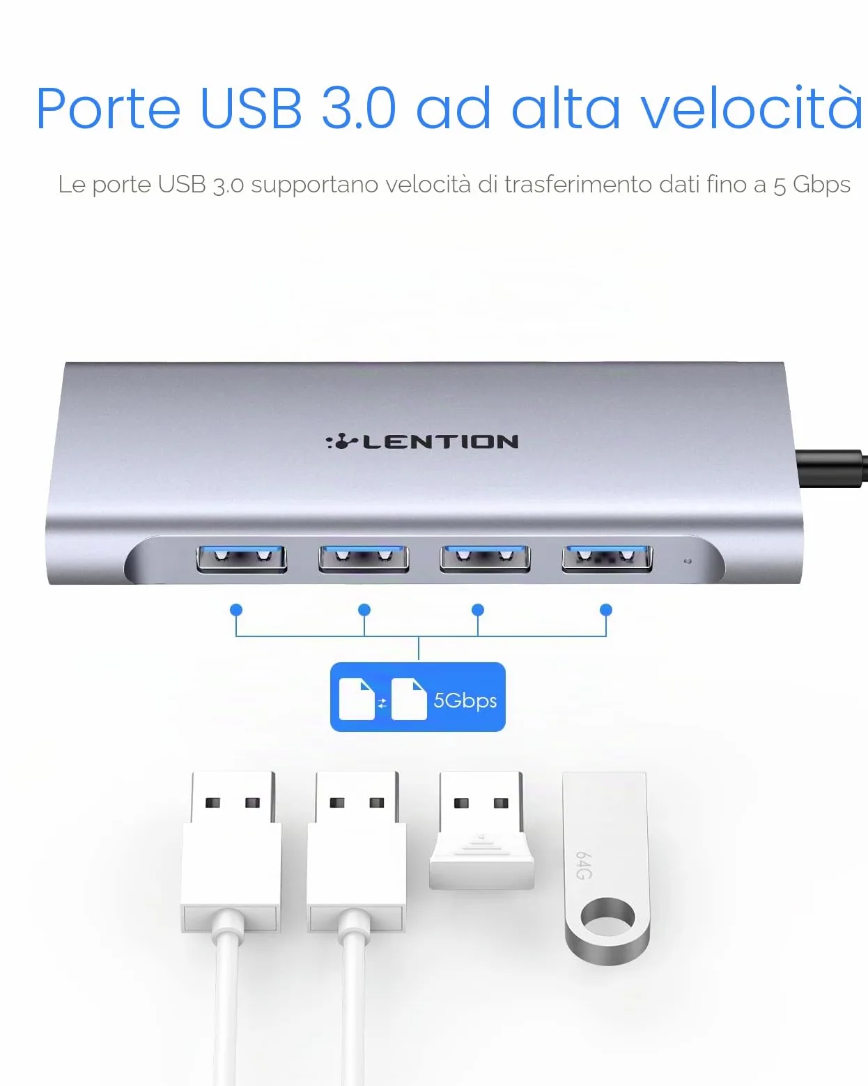 LENTION Hub USB C HDMI 4K, 4 Porte USB 3.0, PD 100W Ricarica di Tipo C, Adattatore per 2023-2016 MacBook Pro M2 M1, Mac Air, iPhone 15 Plus Pro Max, Surface PRO 9, Chromebook (C35H, Grigio Spazio)