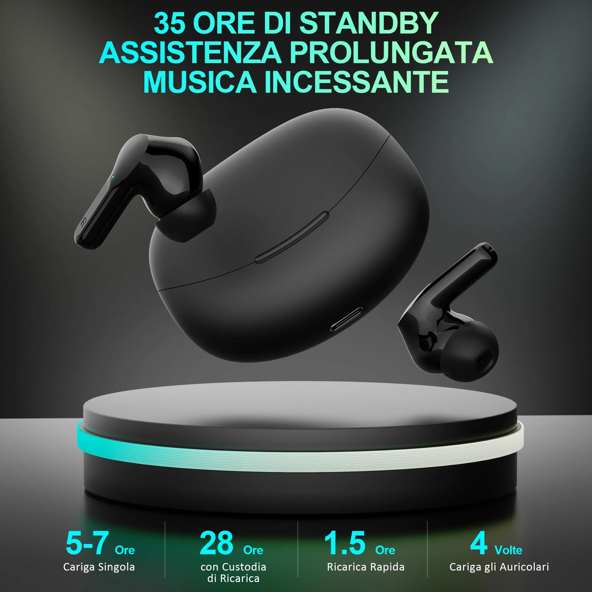 Cuffie Bluetooth 5.3 Wireless, Auricolari Hi-Fi Senza Fili con Cancellazione Rumore CVC, USB C, Nero