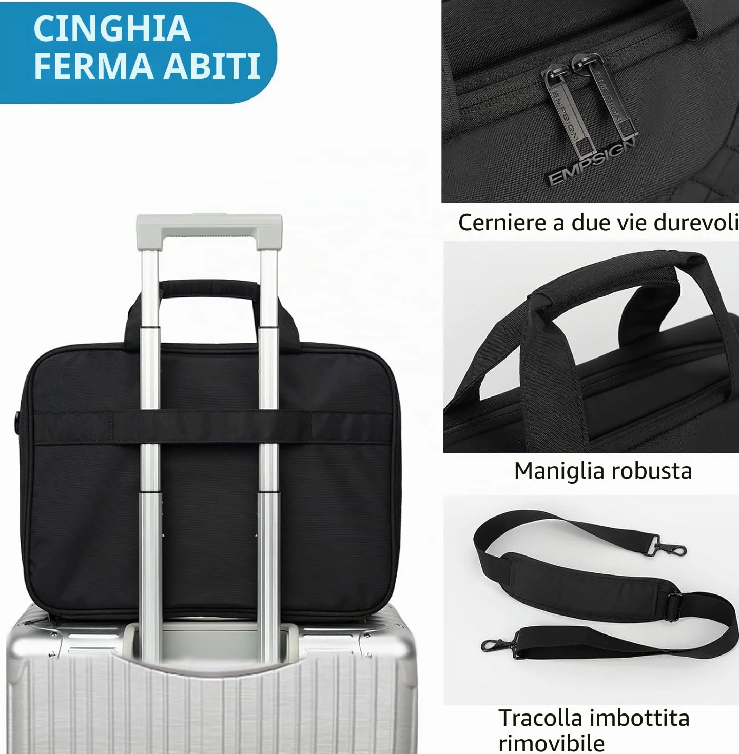 EMPSIGN Borsa porta PC 17,3 pollici, cartella da viaggio espandibile con grande capacità per uomo e donna per ufficio e lavoro, custodia per computer idrorepellente con tasche RFID, nera