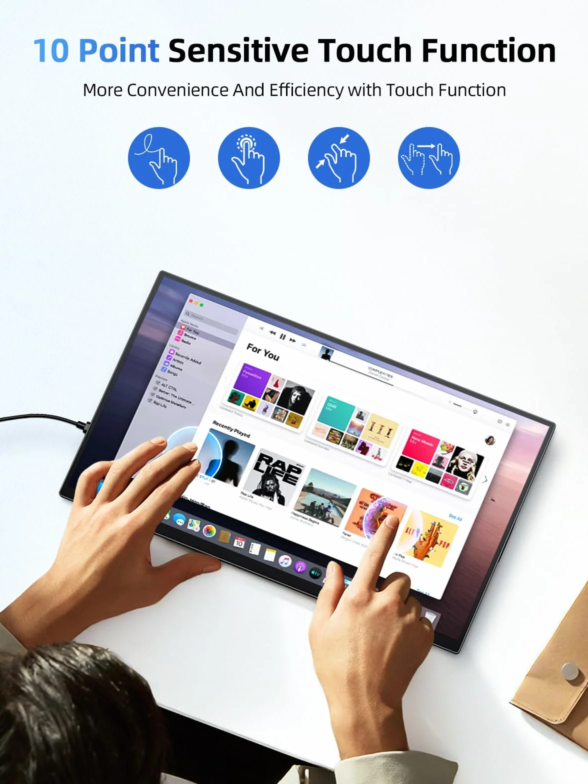 UPERFECT Monitor Portatile Touchscreen 15,6 Pollici 125% sRGB 2000:1 Sottile Schermo Dispaly IPS 1080P FHD Dual USB C Eye Care, Schermo Opaco per PC/Laptop/Fonini/Console di Gioco, Montaggio VESA