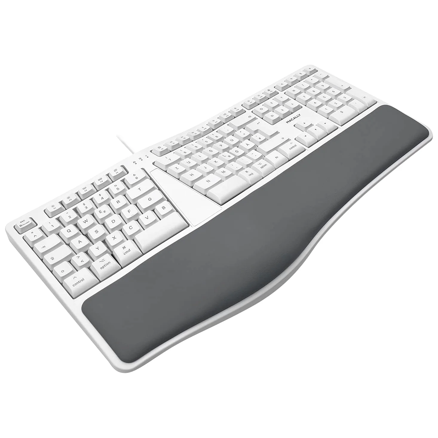 Macally MERGOKEY-DE, Tastiera ergonomica USB-A cablata con poggiapolsi, Layout QWERTZ Tedesco