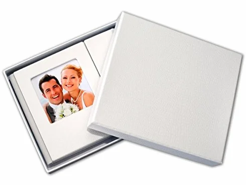 Custodia con supporto per DVD, slot per chiavetta USB e finestrella per foto, motivo: matrimonio, in ecopelle, colore: bianco
