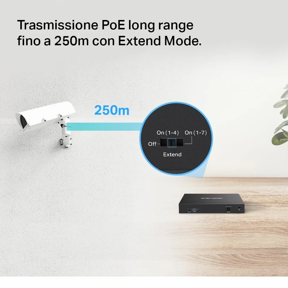 TP-Link Mercusys MS108GP PoE+ Switch 8 Porte Gigabit con 7 PoE+, 30W per Porta PoE, 65W su Tutte le Porte, 802.3af/at, Cassa in Metallo, Durevole e Silenzioso, Sdoppiatore Ethernet, Plug&Play