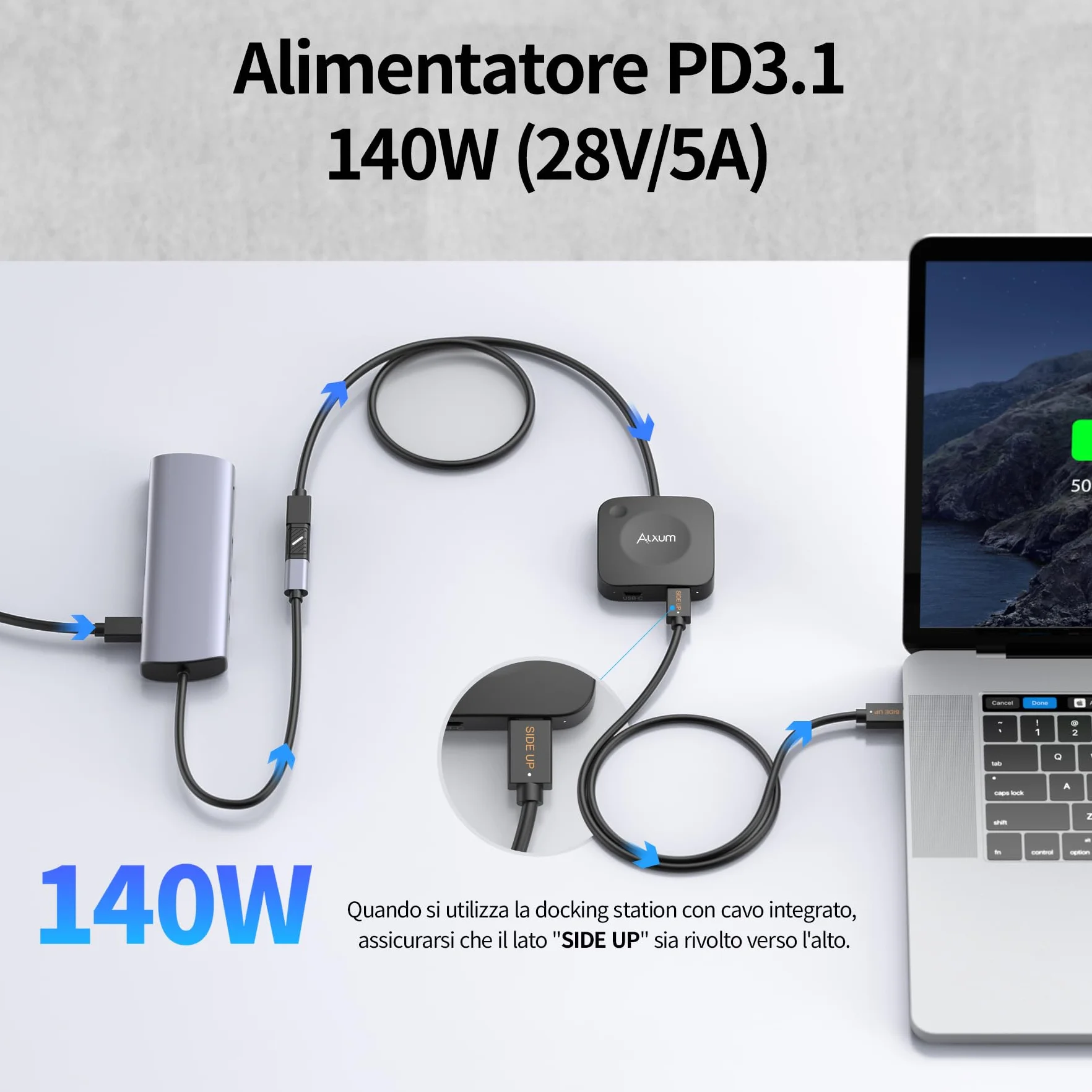 Alxum Switch USB-C 20Gbps a 2 computer, selettore per monitor/dock USB-C/Thunderbolt 4, supporto 8K@30Hz / 4K@144Hz, ricarica PD 3.1 140W, con telecomando. Per laptop gaming, tablet e smartphone.