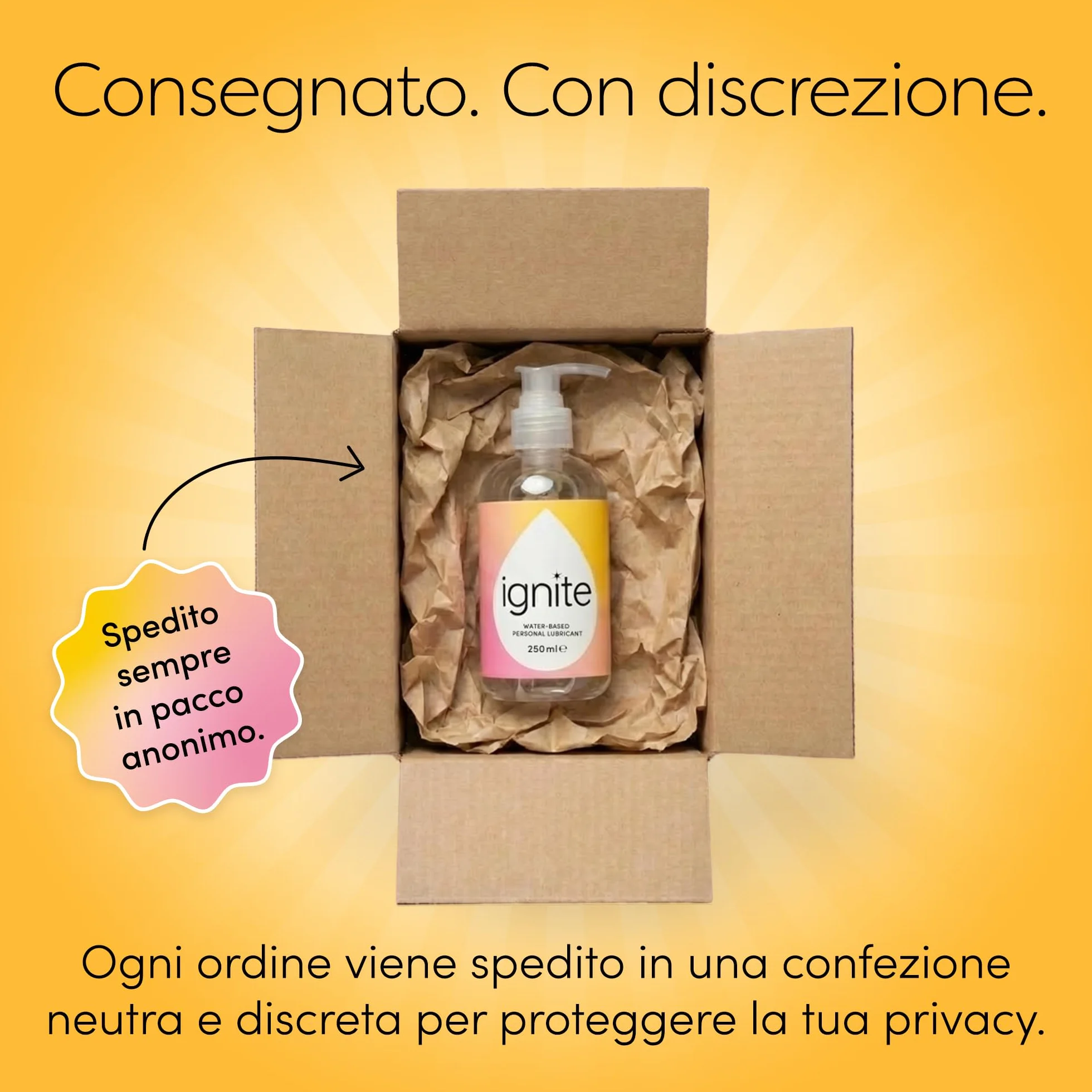 Ignite Lubrificante intimo a base di acqua 250ml - Gel lunga durata senza fragranze, parabeni, pH bilanciato, vegano