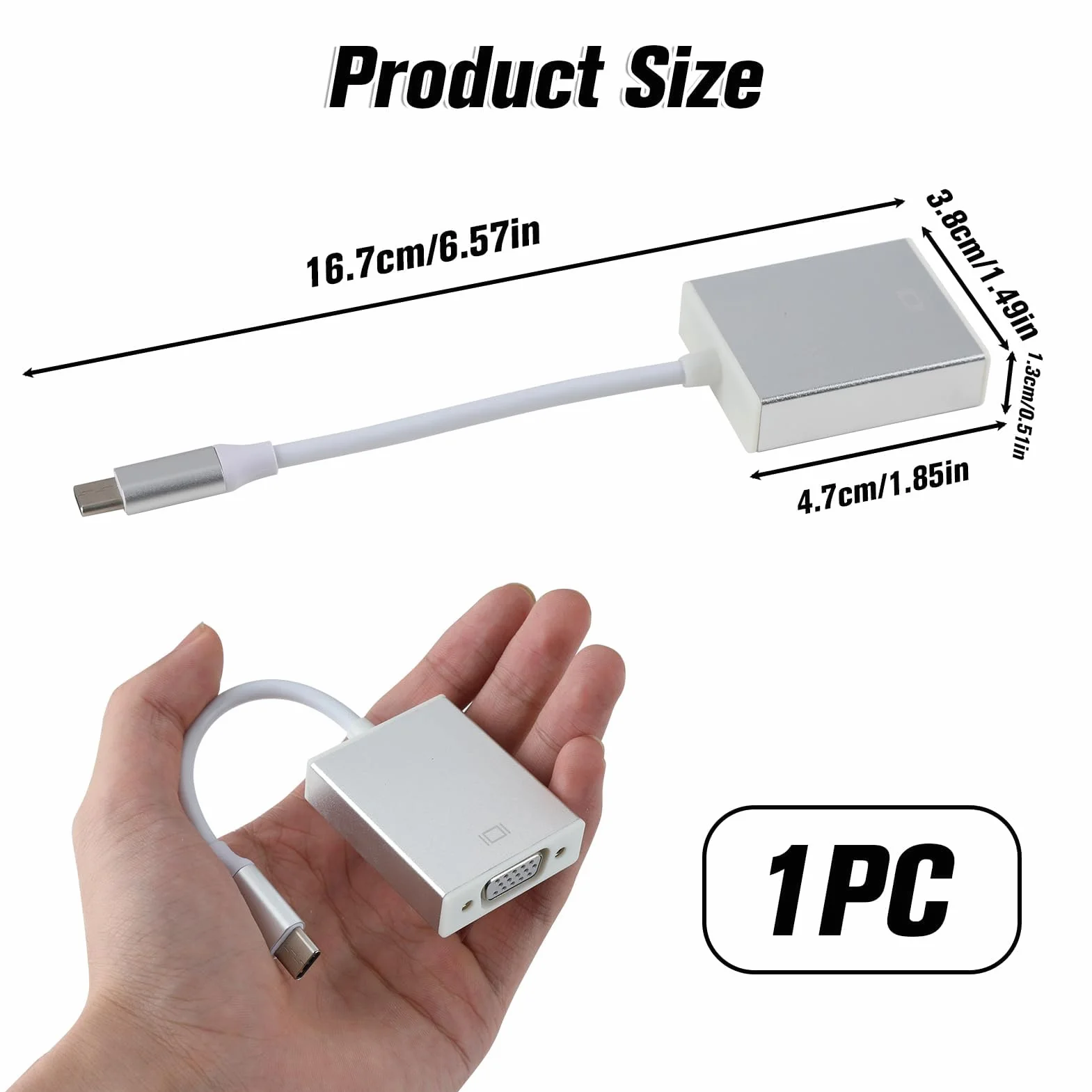 Nazaz Adattatore da USB-C a VGA di Alta Qualità, Compatibile con Thund er bolt 3, Convertitore da Type-C Maschio a VGA Femmina per Laptop, Smartphone e Tablet, Risoluzione 1080P HD