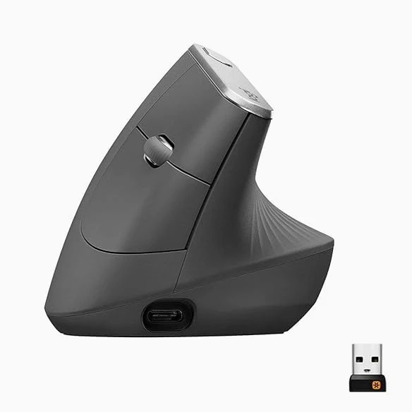 Vertical Mouse Ergonomico Avanzato, 4000 DPI, Wireless RF 2.4 GHz e Bluetooth, Ricaricabile USB-C, 4 Pulsanti Programmabili, Graphite