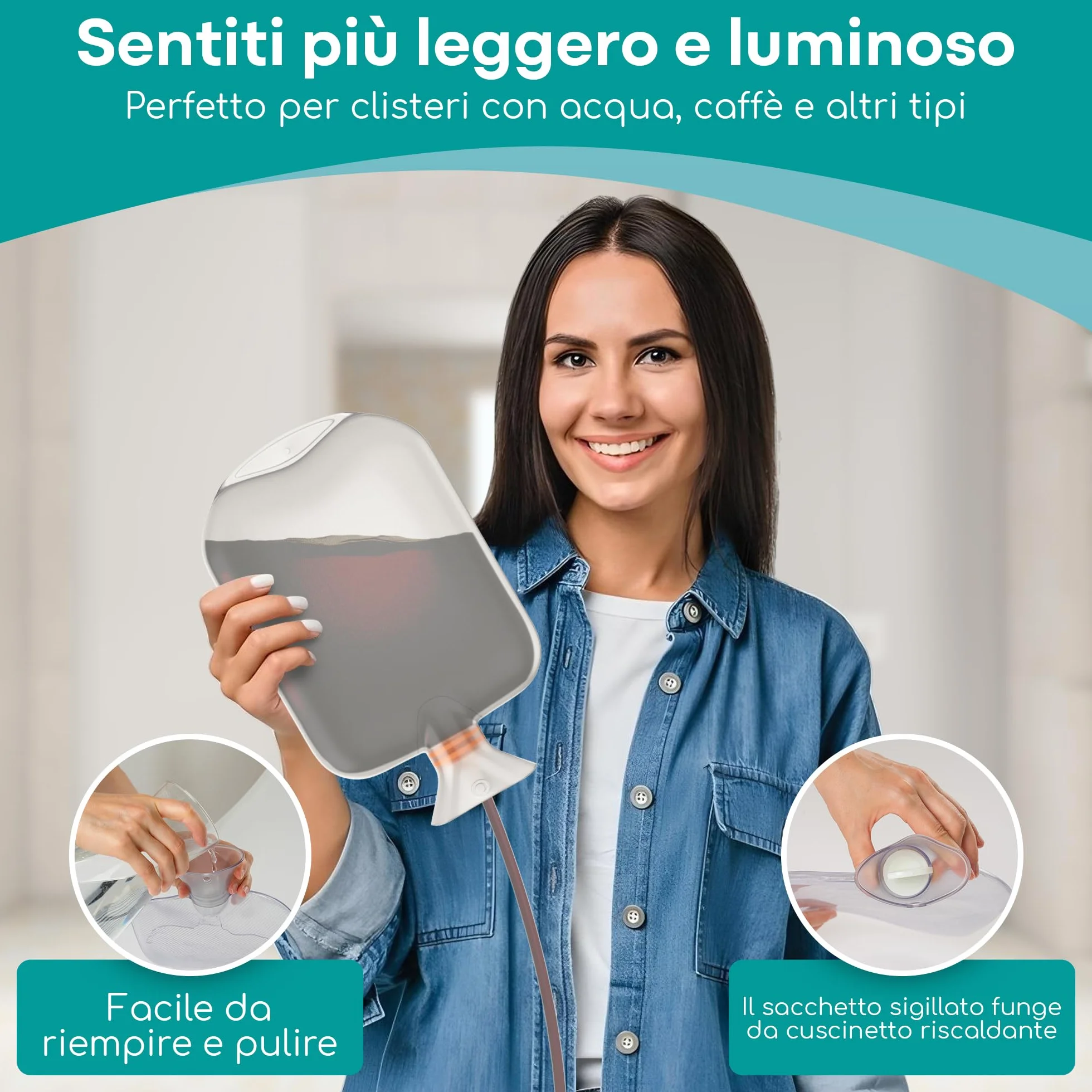 Medi Grade Kit per Pulizia Intima 2 Litri - Domestico - Clistere Riutilizzabile - Trasparente