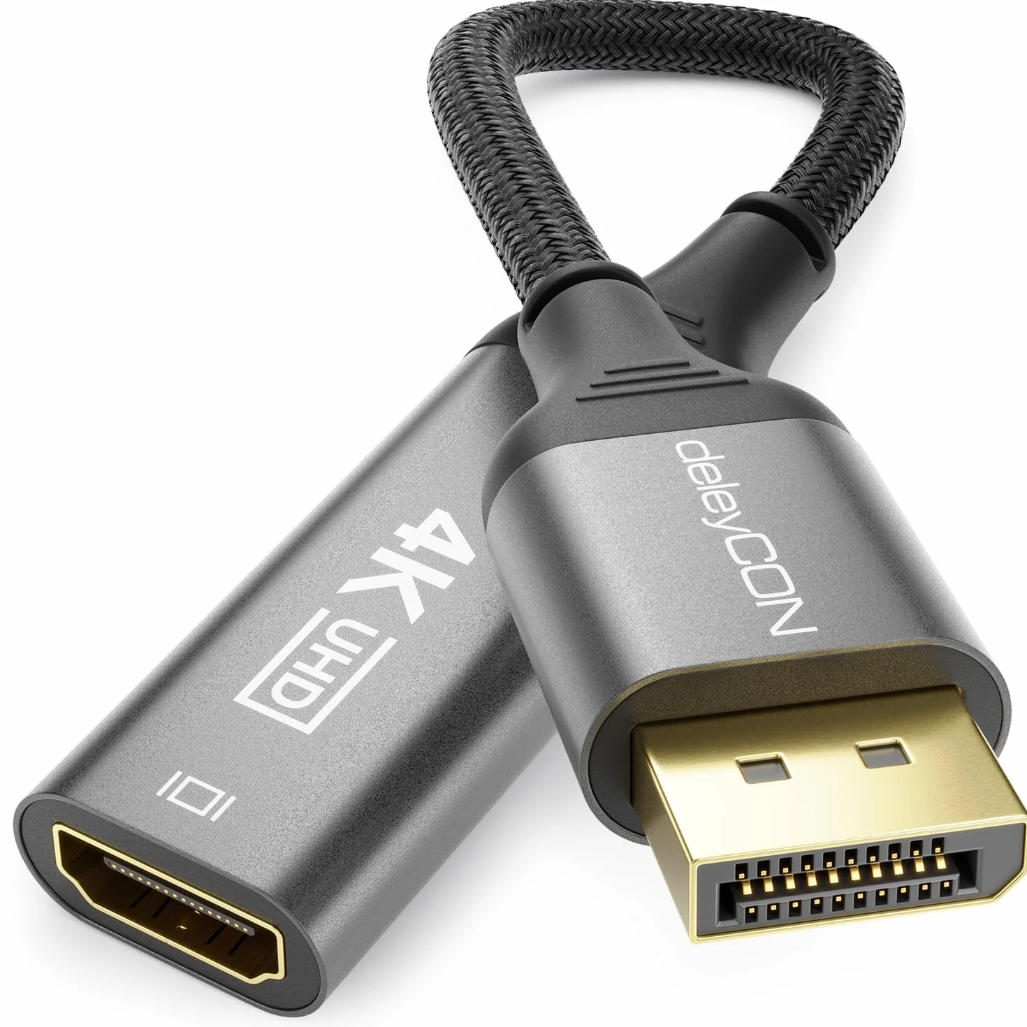 deleyCON Adattatore DisplayPort a HDMI 4K@60Hz, 1080P WQHD @165Hz 144Hz 120Hz 60Hz - DP maschio a HDMI femmina per scheda grafica Gaming PC