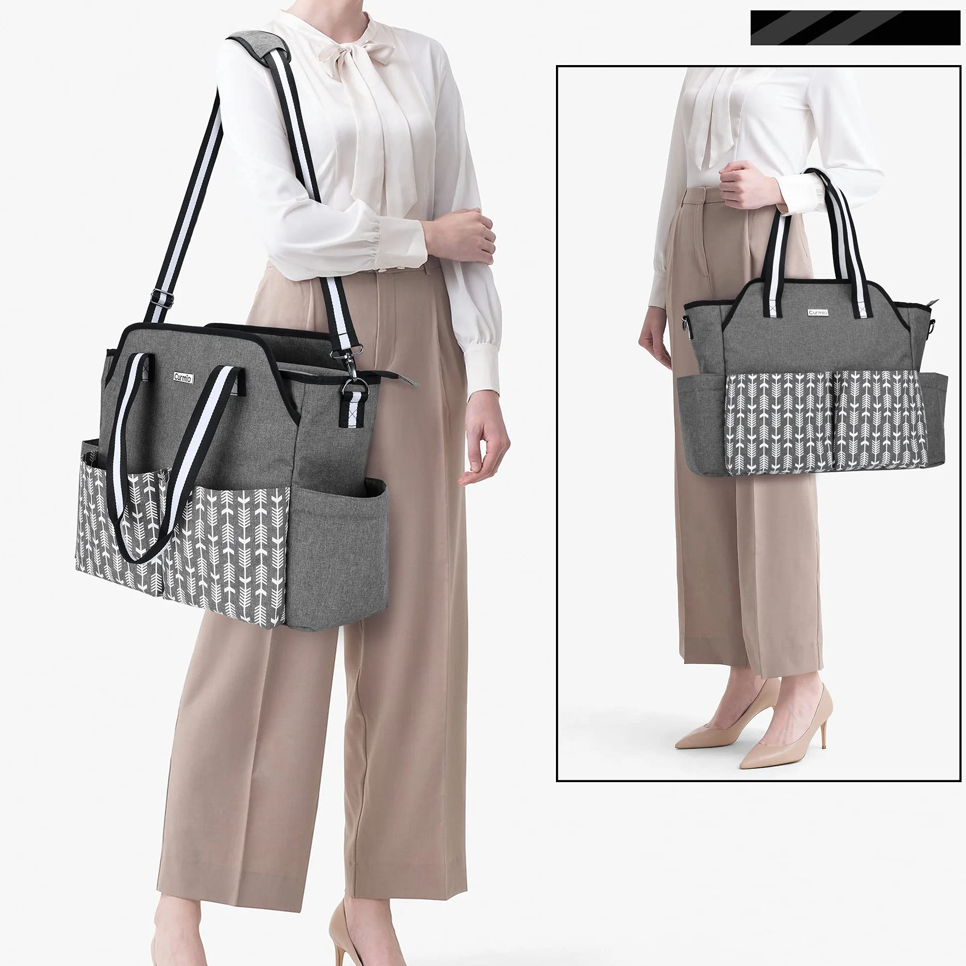 CURMIO Borsa da Lavoro per Insegnanti per Le Donne, Borsa Portatile con Tracolla e Custodia Imbottita per Laptop, Insegnanti, Solo Borsa Grigio