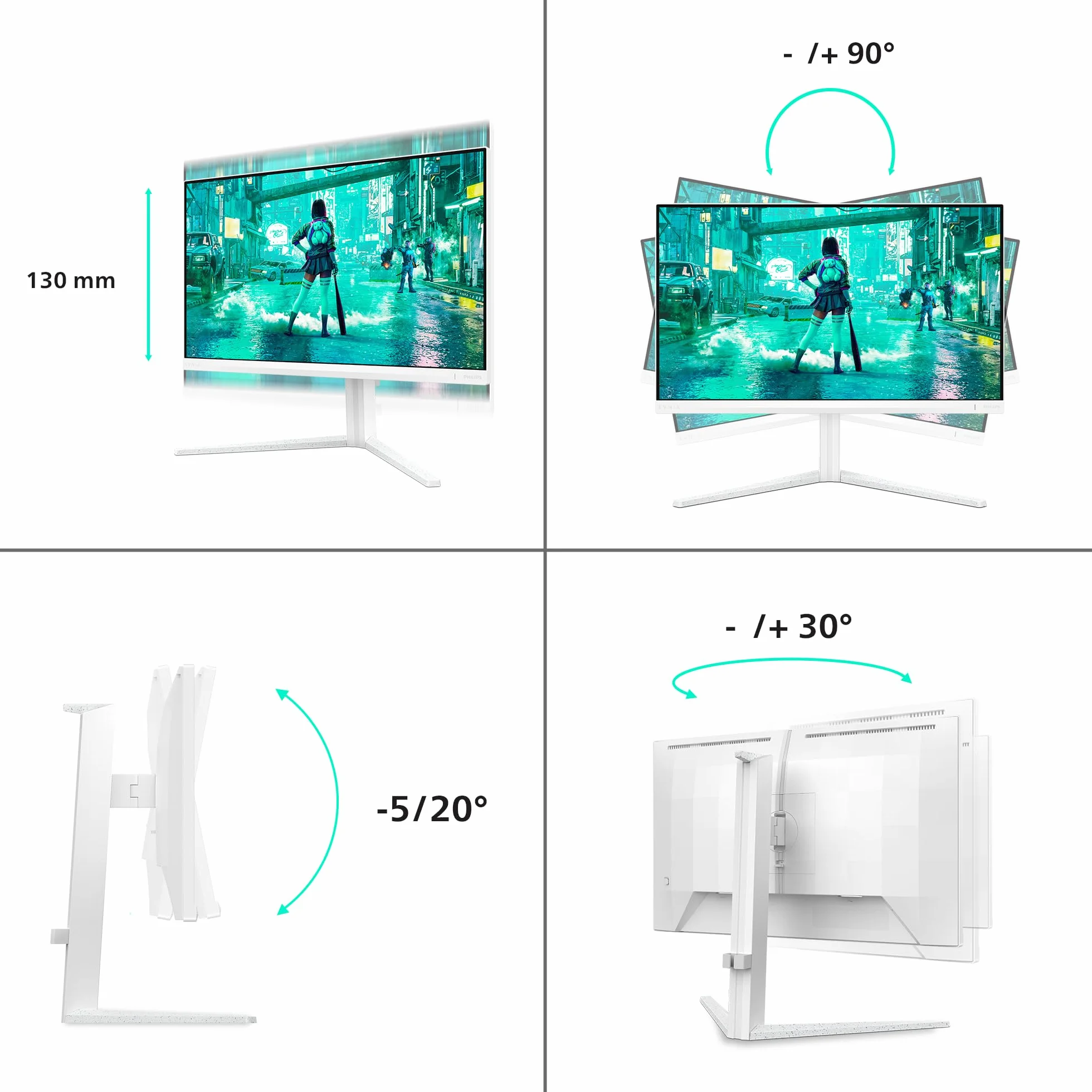 Philips Gaming Monitor 24M2N3201A 23.8 pollici, 1920x1080, FHD, 180Hz, Fast IPS Panel, 0.5ms MPRT, Speakers, Height Adjustment (HDMI2x 2.0 DP 1x 1.4) Adaptive Sync, HDR10, G-Sync Comp., Bianco