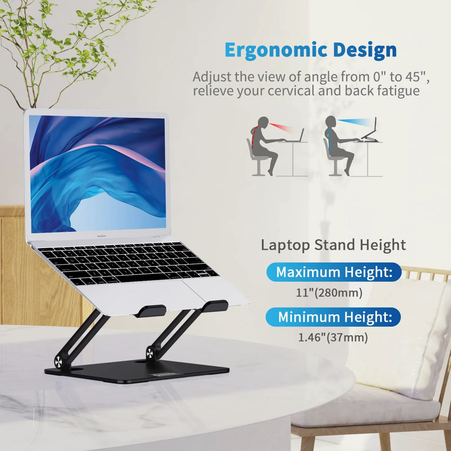 GOKEDA Supporto Per Pc Portatile – Supporto Ergonomico in Alluminio per Scrivania, Computer Portatile Riser Compatibile con MacBook Air/Pro, Dell, HP, Lenovo, altri laptop da 10-15,6"