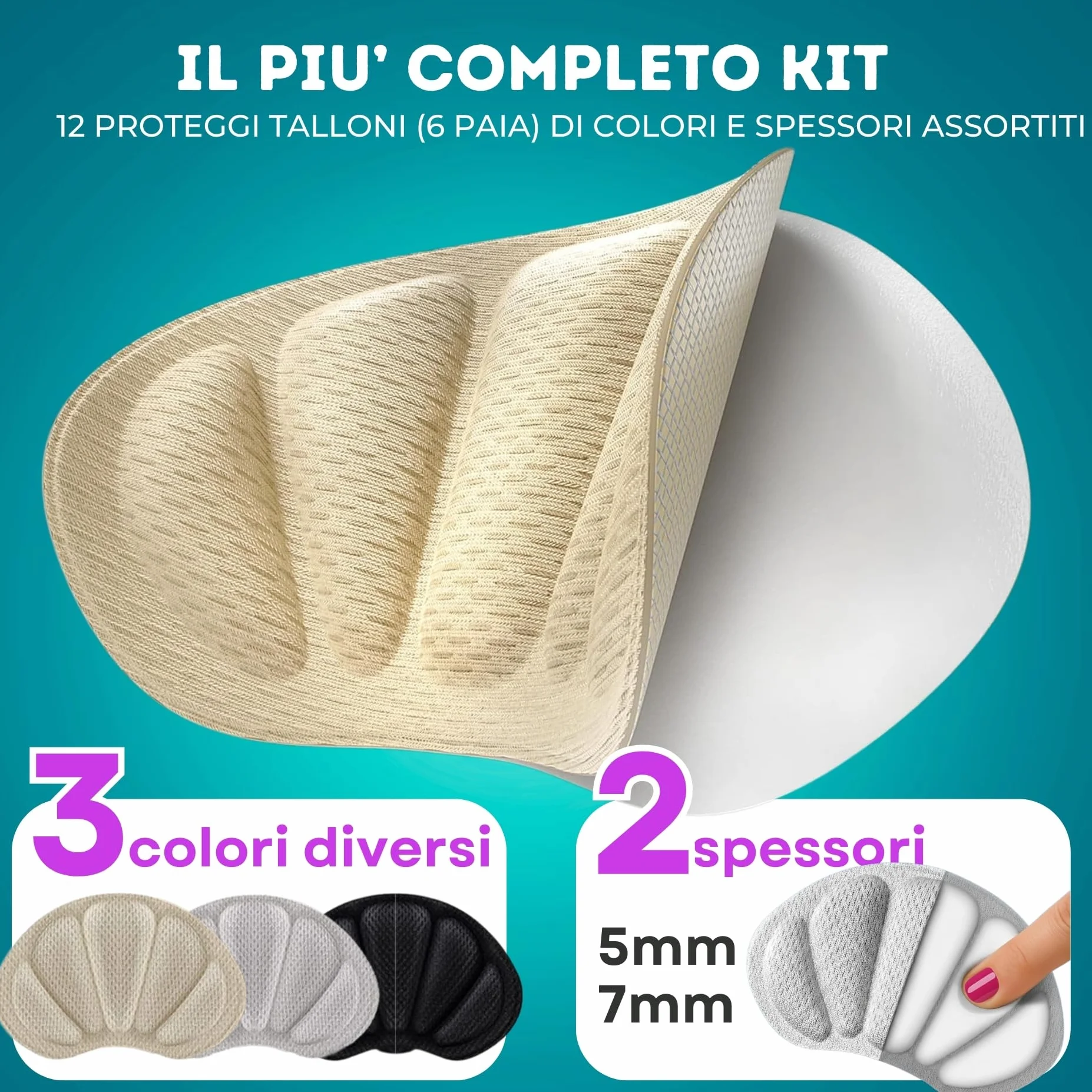Cuscinetti Tallone Scarpe 12x 6 Paia Assortiti Memory Foam Anti-Vesciche Adesivo Forte 0.5/0.7cm Grigio Nero Beige