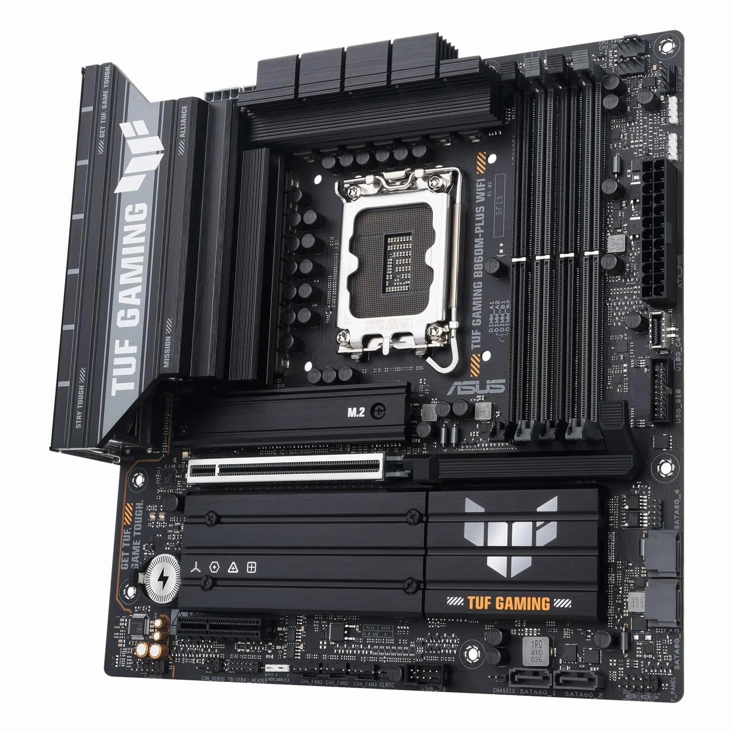 ASUS TUF GAMING B860M-PLUS WIFI, Scheda Madre Intel mATX, 12+1+2+1 Fasi di Alimentazione, Slot DDR5, PCIe 5.0, 3 Slot M.2, WiFi 7, Ethernet Realtek 2.5 GB, DisplayPort, HDMI, USB-C 20 Gbps, Nera