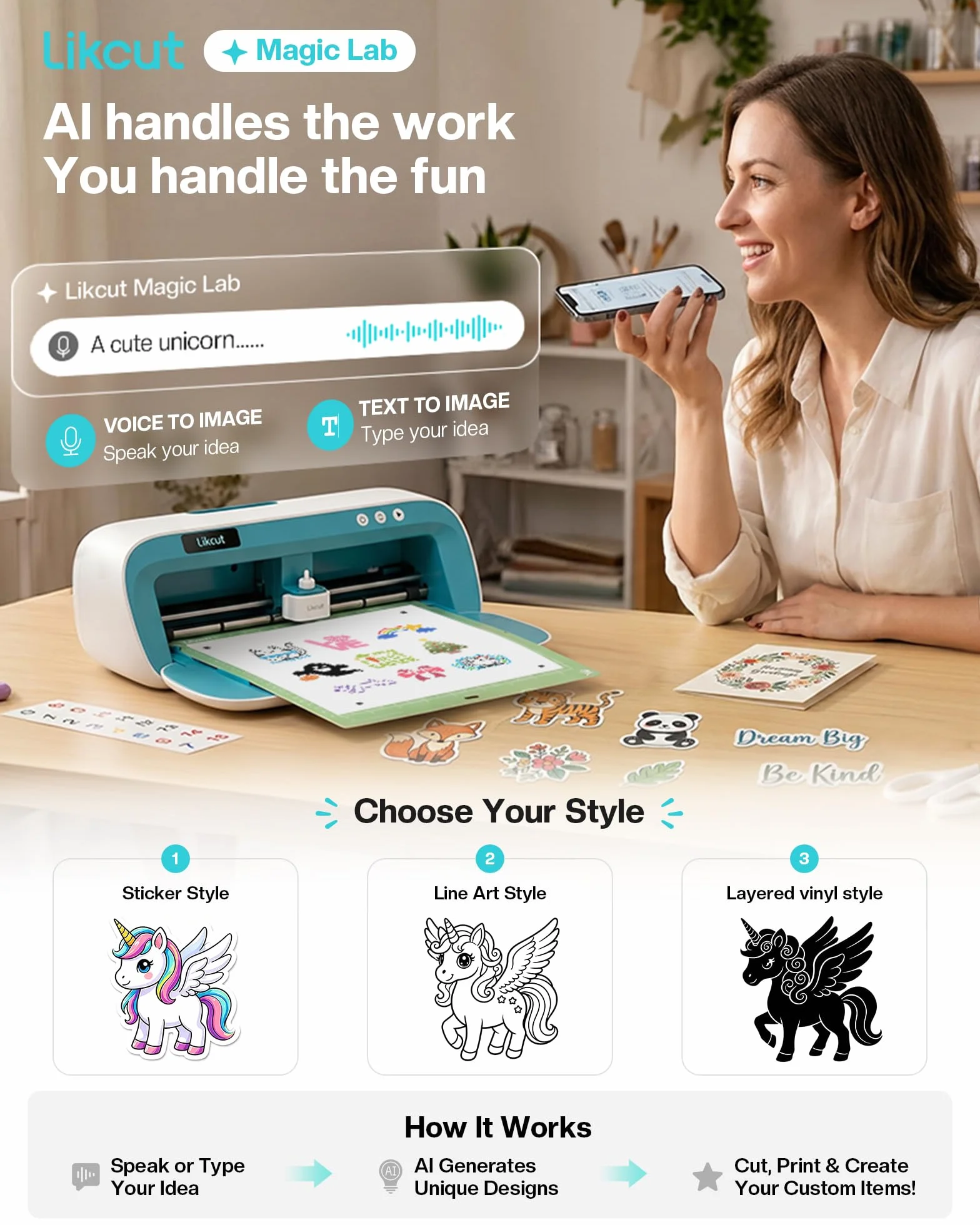 Likcut S41 Plotter da Taglio A4, Starter Kit per Principianti, Macchina per Stickers con Stampa e Taglio, Taglia Vinile, HTV e Cartoncino, Blu