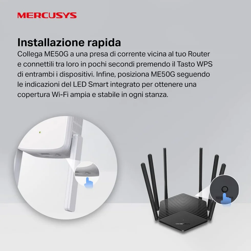 TP-Link Ripetitore Wi-Fi Dual-Band AC1900Mbps, Porta Gigabit, WiFi Extender e Access Point, Amplificatore Segnale Wi-Fi, Compatibile con Modem Router, Mercusys ME50G