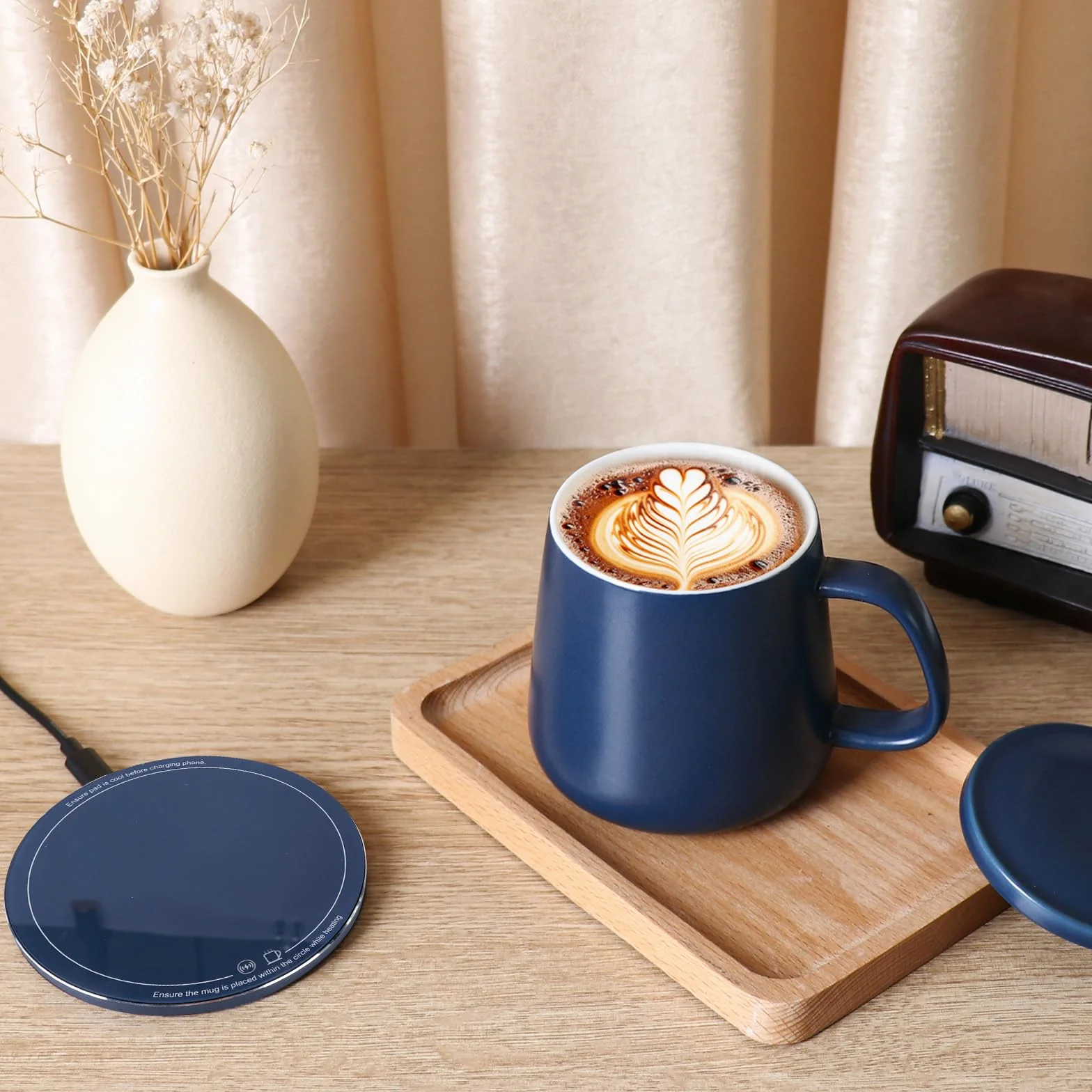APEKX Scaldatazze da caffè Scalda tazza intelligente Scaldabevande elettrico Spegnimento automatico, scalda caffè, tè e latte 12.8oz,Controllo Della Temperatura di 131 °F/55 °C(blu)