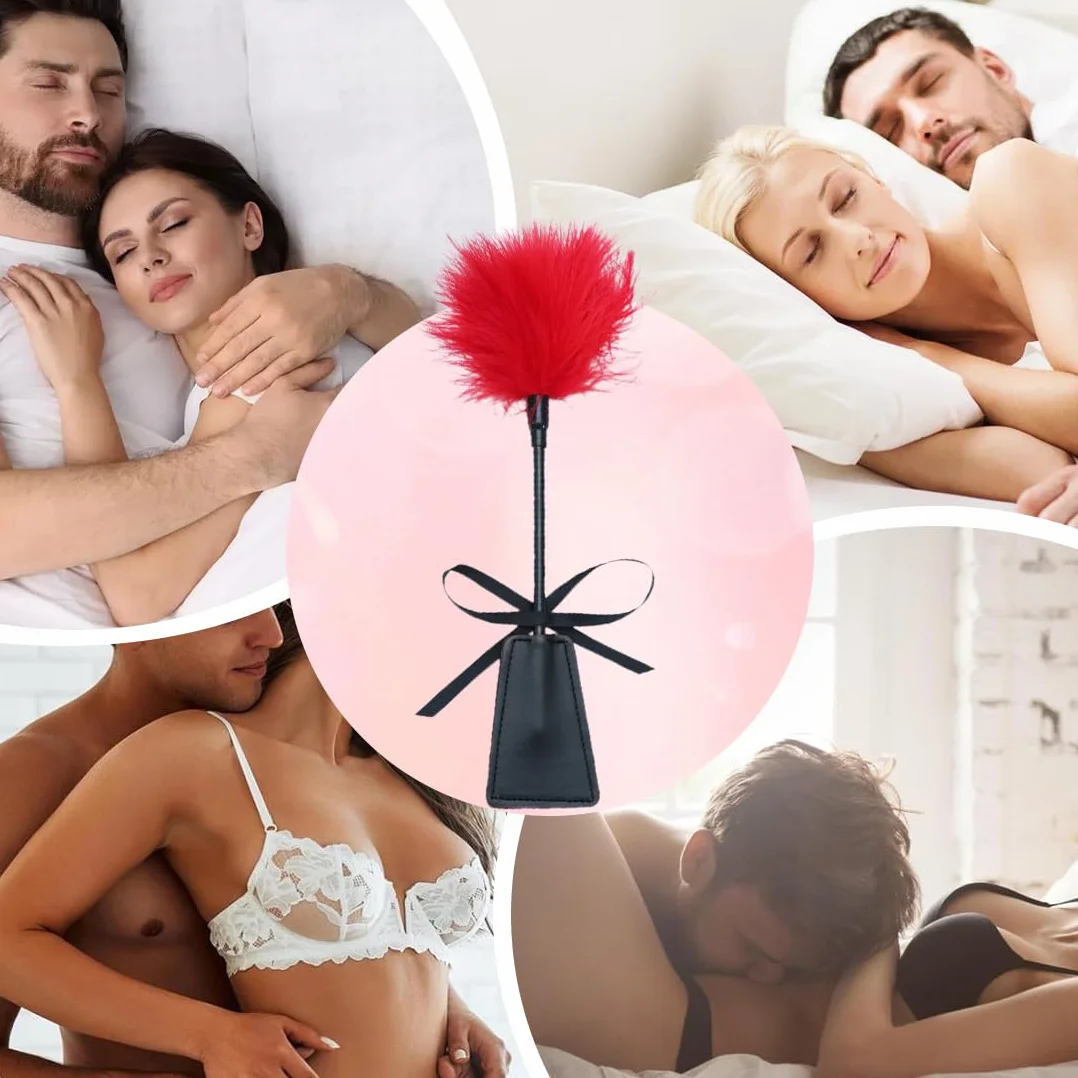 Frusta Sportiva in Pelle Piuma Rossa, Giocattolo Sessuale per Coppie Fetish, Kit per Solletico e Punizione