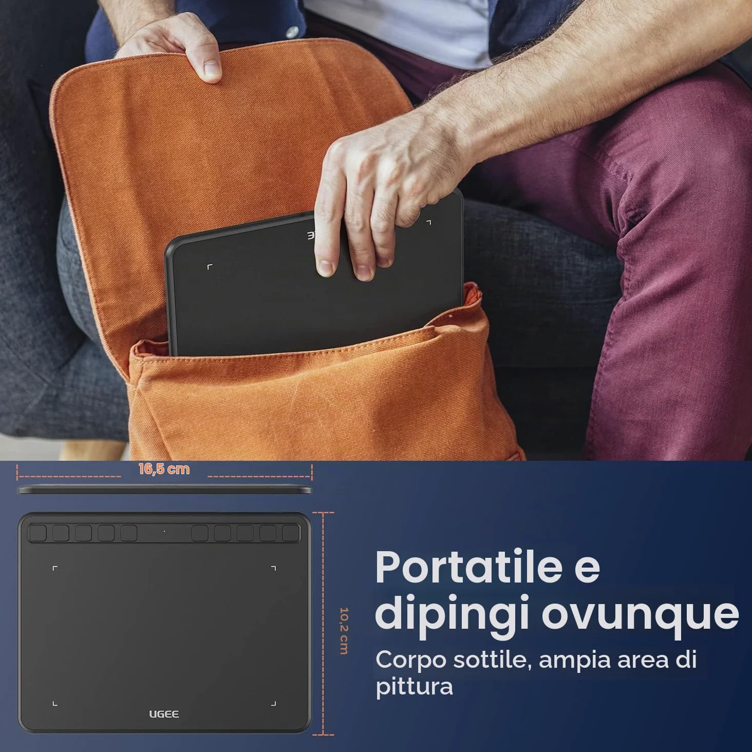 Tavoletta grafica UGEE S640 Tavoletta grafica ultrasottile digitale con funzione di inclinazione dello stilo senza batteria Sensibilità alla pressione 8192 Supporto Windows/Mac/Linux/Android