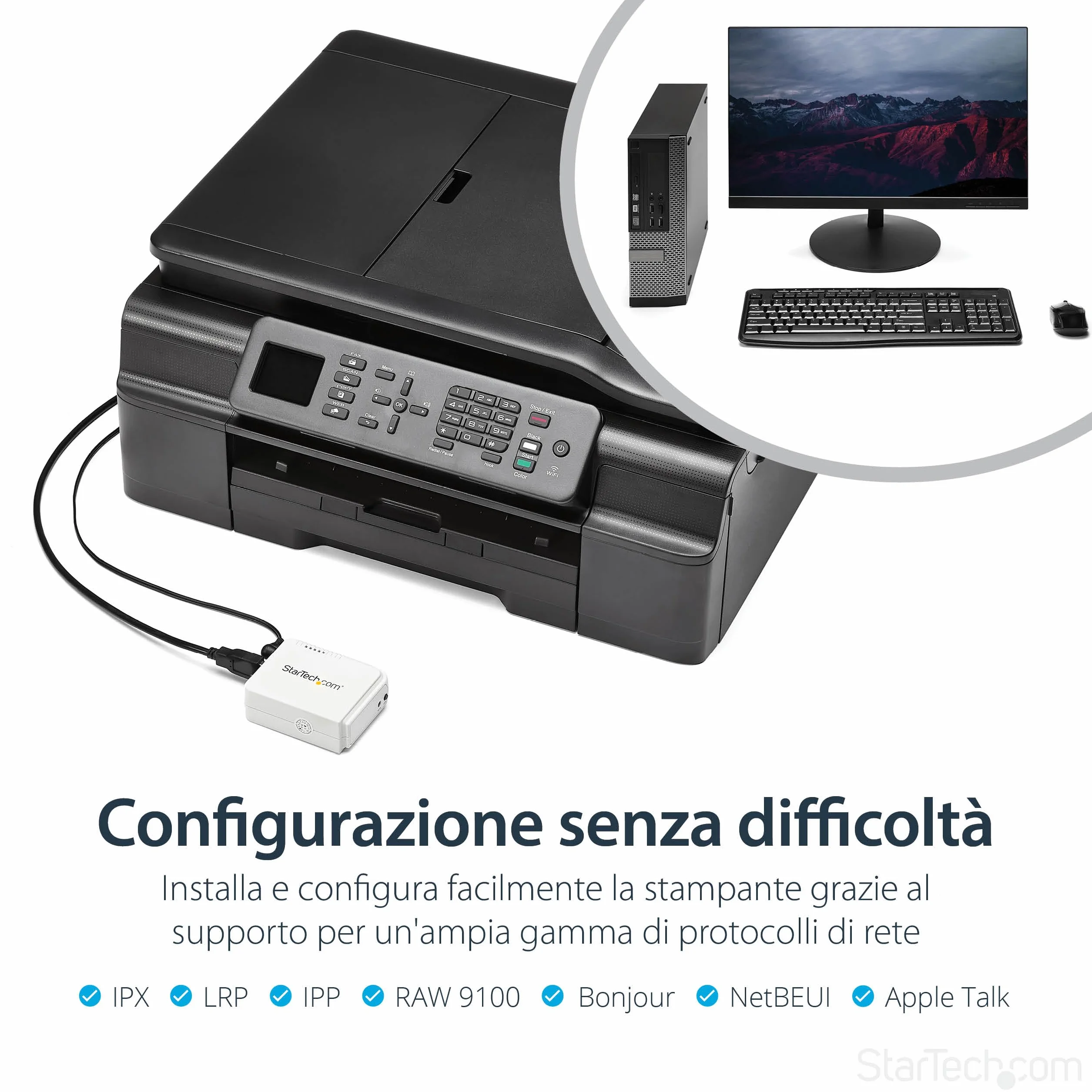 StarTech.com Server di Stampa Wireless N ad 1 porta USB con porta ethernet 10/100 Mbps - WiFi Print Server USB - 802.11 b/g/n (PM1115UWEU)