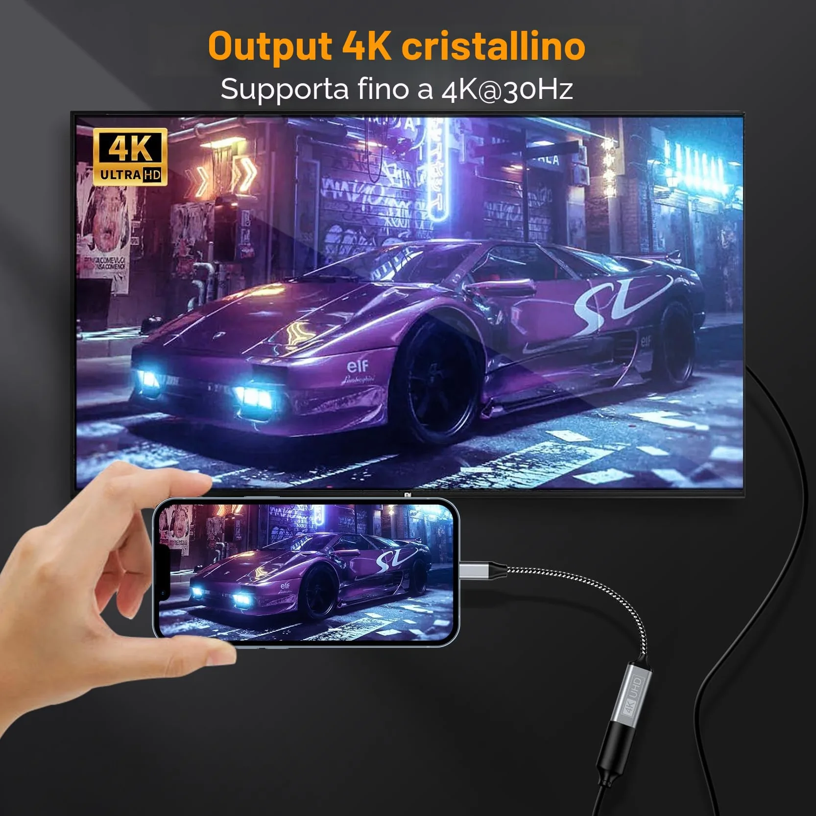 Adattatore da USB C a HDMI, USB C HDMI Cavo 4K [Compatibile con Thunderbolt 3] con Uscita Audio Video per iPhone 16/15Pro/Max, MacBook iPad Pro, iPad Mini 6, Surface Pro/Go, S23, Pixelbook