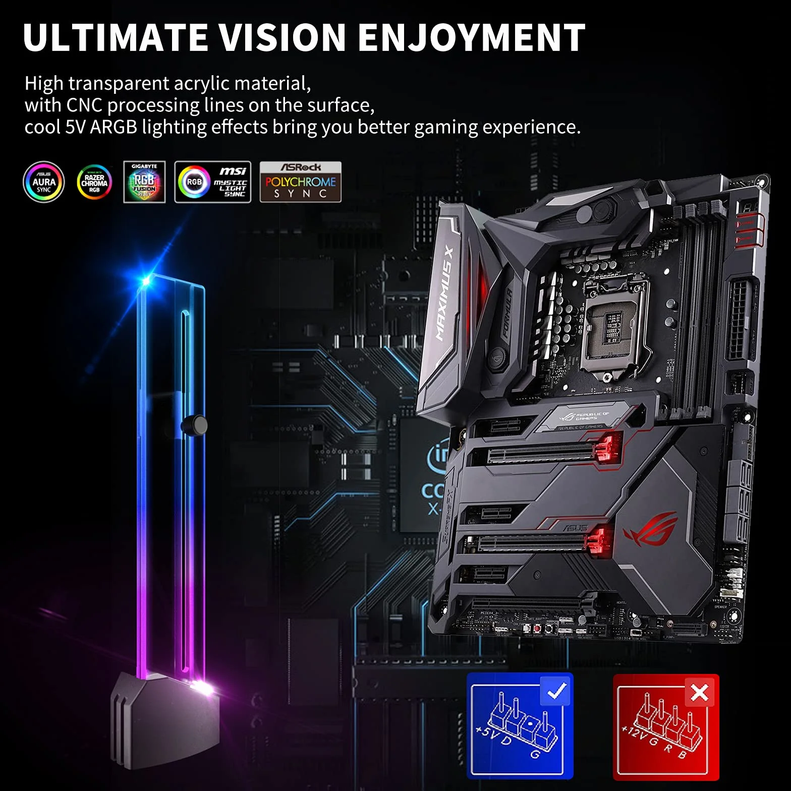 upHere 5V 3PIN ARGB Supporto per Scheda Grafica,Regolabile Supporto per Scheda Video,Slot Singolo,GH03ARGB