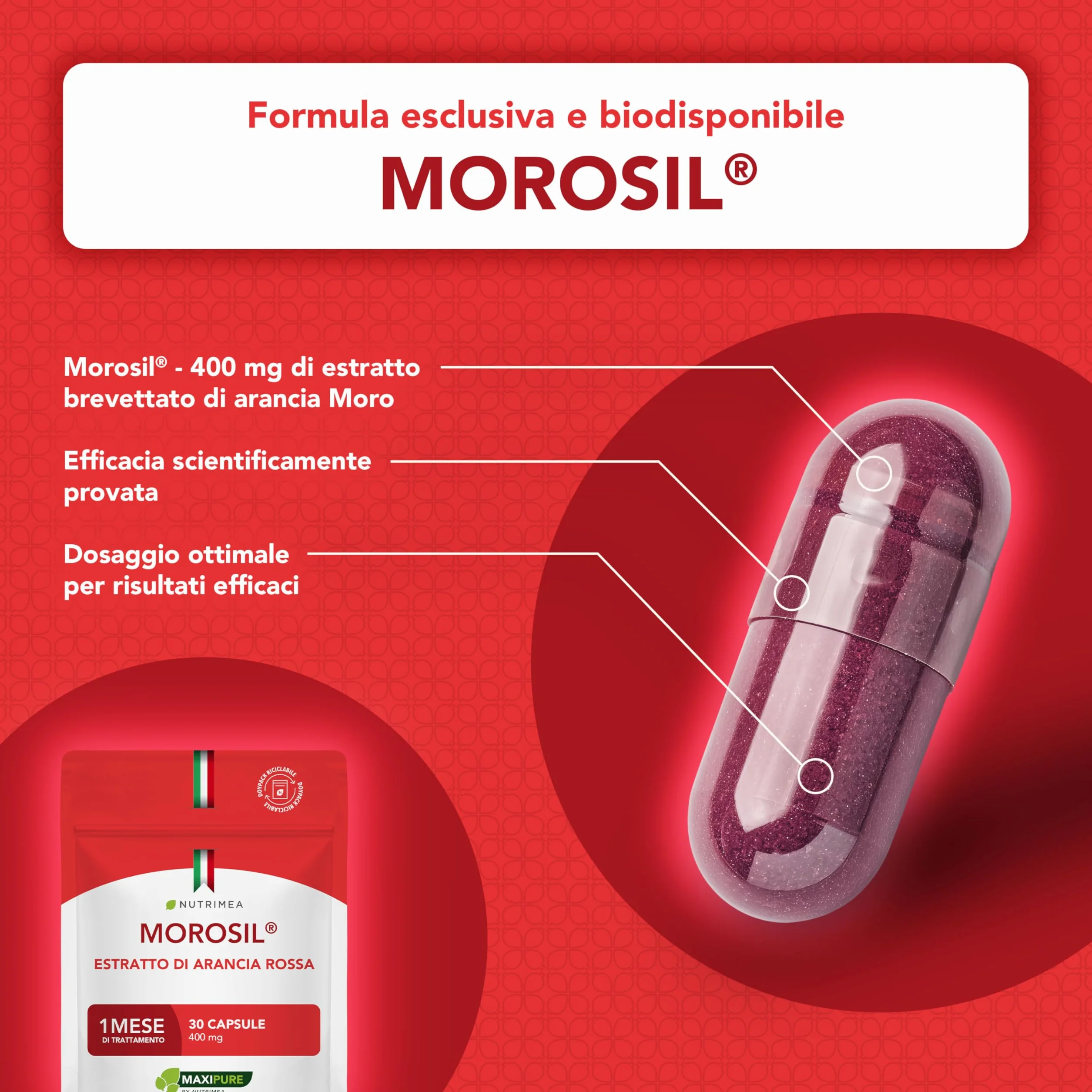 Morosil 400 mg Estratto Brevettato di Arancia Moro 30 Capsule Vegane Nutrimea