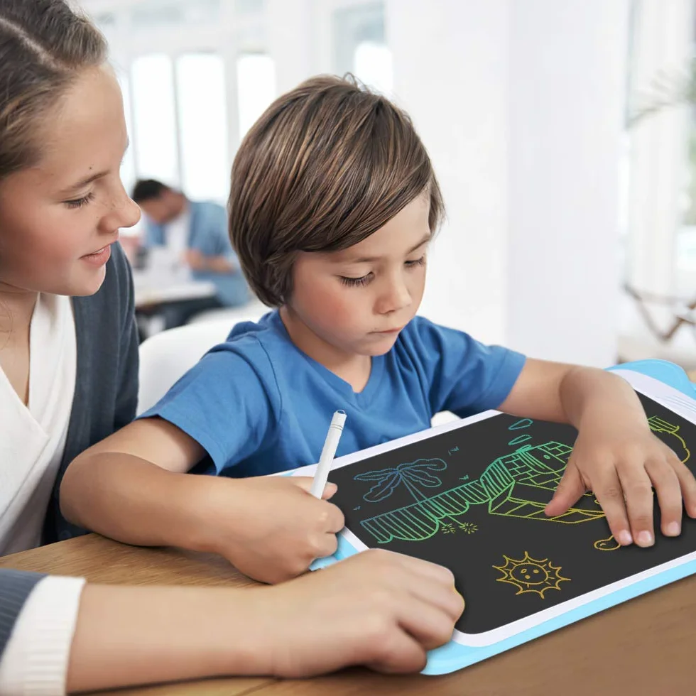 AGPTEK Tavoletta Grafica LCD Scrittura 12 Pollici Colorato con Pulsante di Blocco,Lavagna da Disegno Cancellabile Portatile Tavoletta Scrittura per Bambini Studenti Progettista Blu