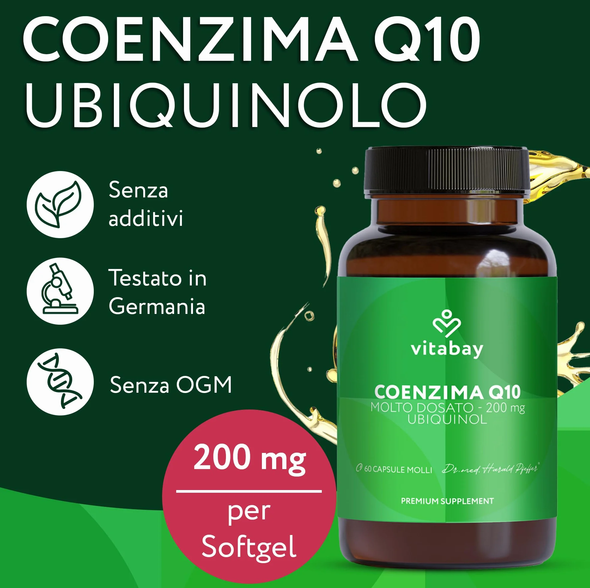 Vitabay Coenzima Q10 Ubiquinolo 200 mg – 60 kapsułek – wysoka dawka – naturalny Q10
