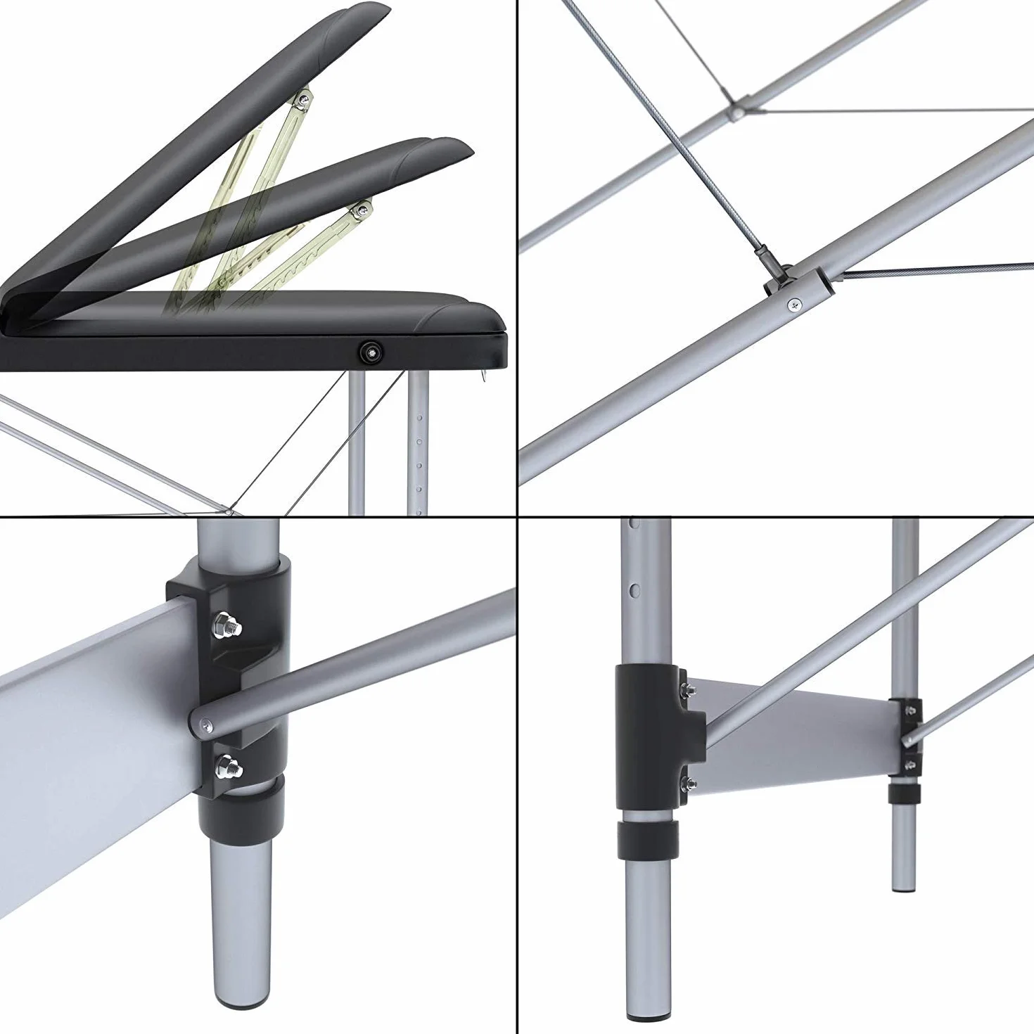 Lettino Massaggio Professionale 3 Zone in Alluminio 180x56, Portatile Richiudibile, Nero