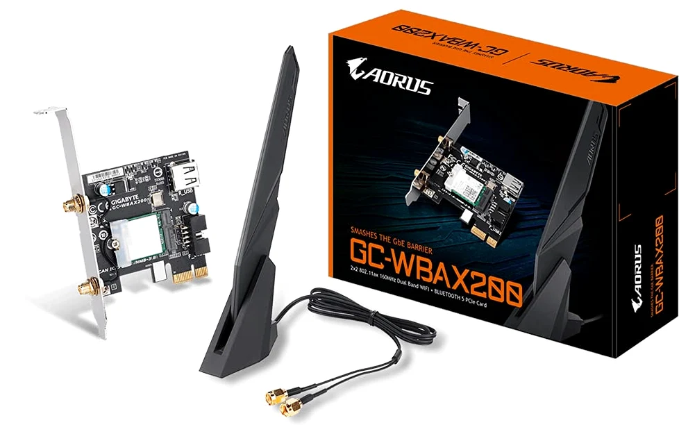 Gigabyte , GC-WBAX200, GC-WBAX200 Dual-Band WiFi 6 2x2 MIMO Wireless PCIe Adapter with Bluetooth 5