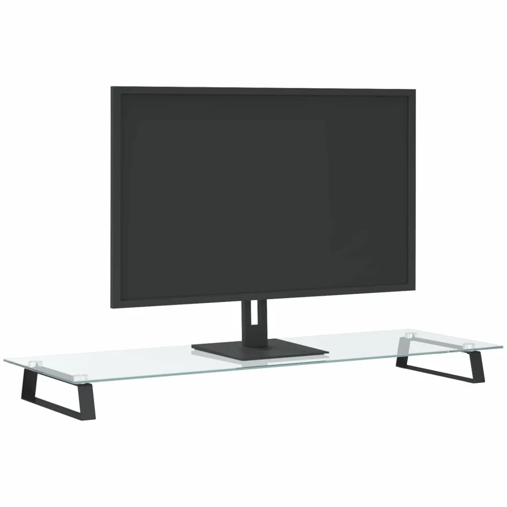 Supporto per monitor nero 100 x 35 x 8 cm in vetro temperato e | Design ergonomico, sollevamento ad altezza degli occhi, angoli arrotondati, organizer per tastiera e accessori