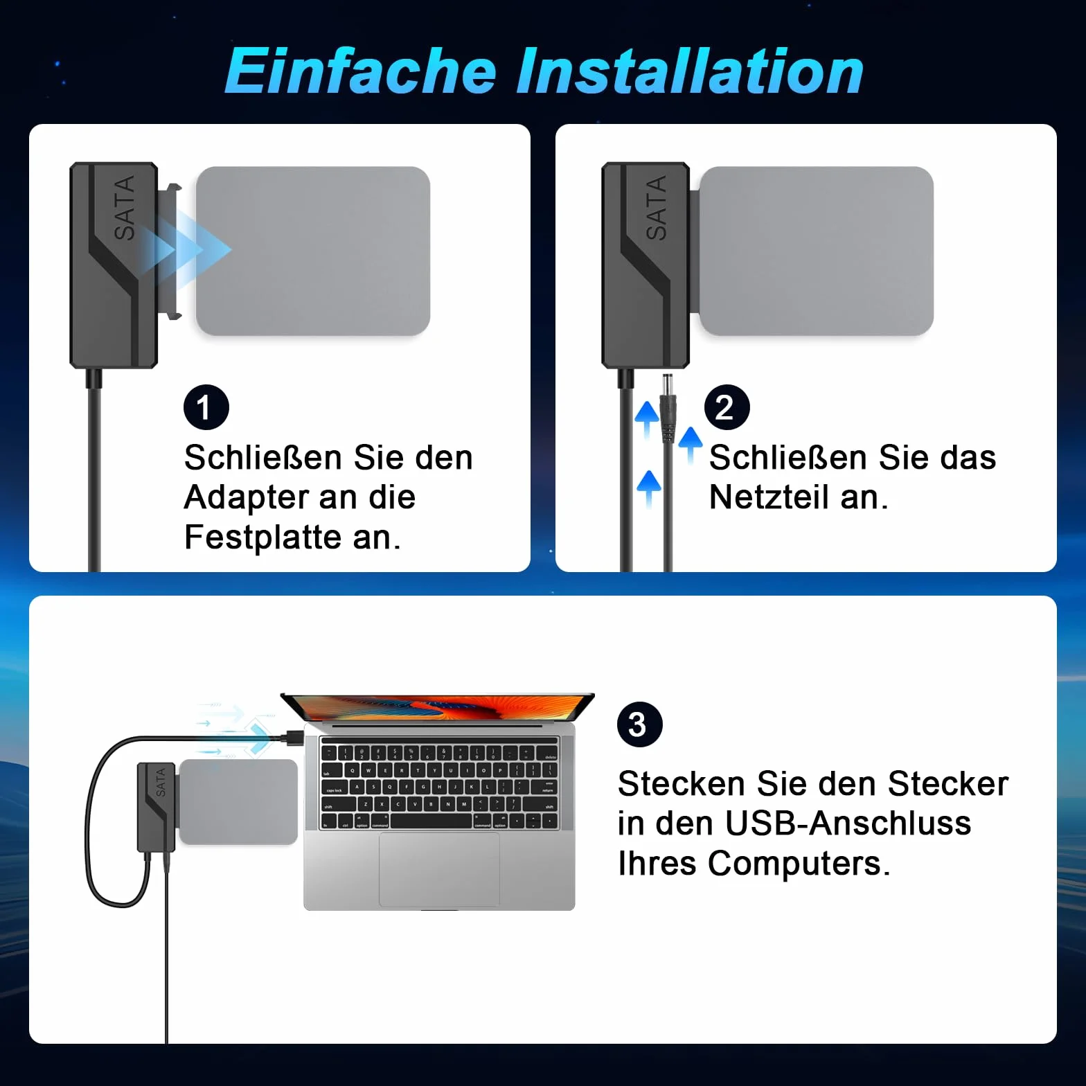 Adattatore Sata to USB 3.0 per Disco Rigido 2.5" 3.5" HDD SSD Convertitore SATA III II I Alimentazione DC 12V 2A UASP