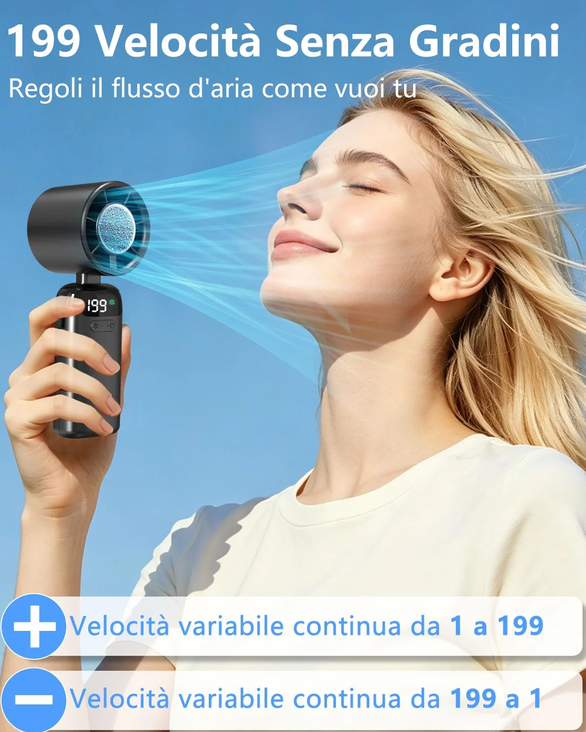 DDKJ Ventilatore Portatile Pieghevole con Piastra Rinfrescante, Ventilatore USB 4000mAh Turbo 1-199 Velocità, Autonomia 13 Ore, Display LED, Supporto Telefono per Cucina, Relax e Videochiamate a Casa